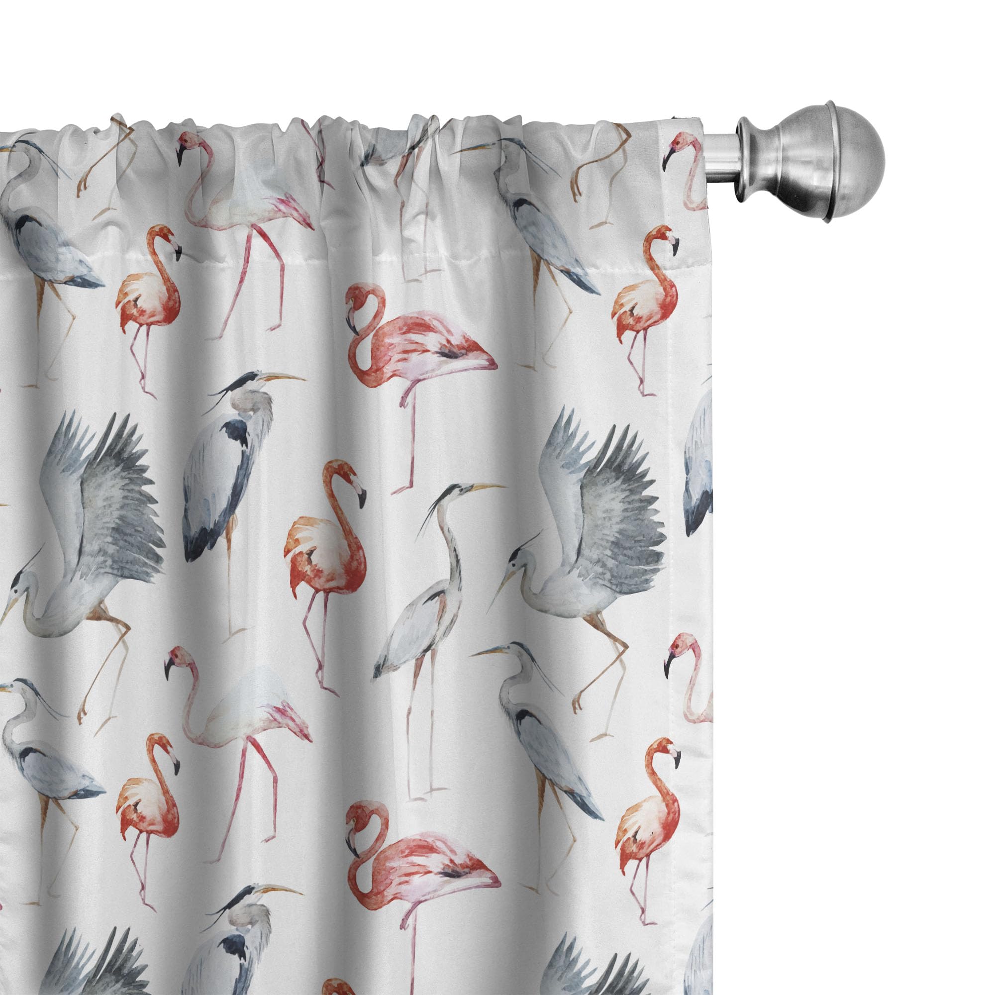 ABAKUHAUS Zasłony z flamingiem, firany, czaple, ptaki, akwarela, zabiegi okienne do salonu, sypialni, 2 sztuki, 75 cm szer. x 245 cm, kolor szary, kolor biały