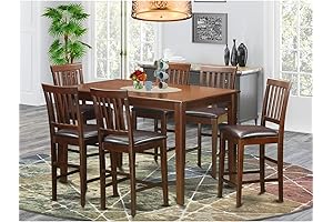 East West Furniture DUVN7-MAH 7 Piece Stylish Faux Leather Bar Chair Dining Table Set