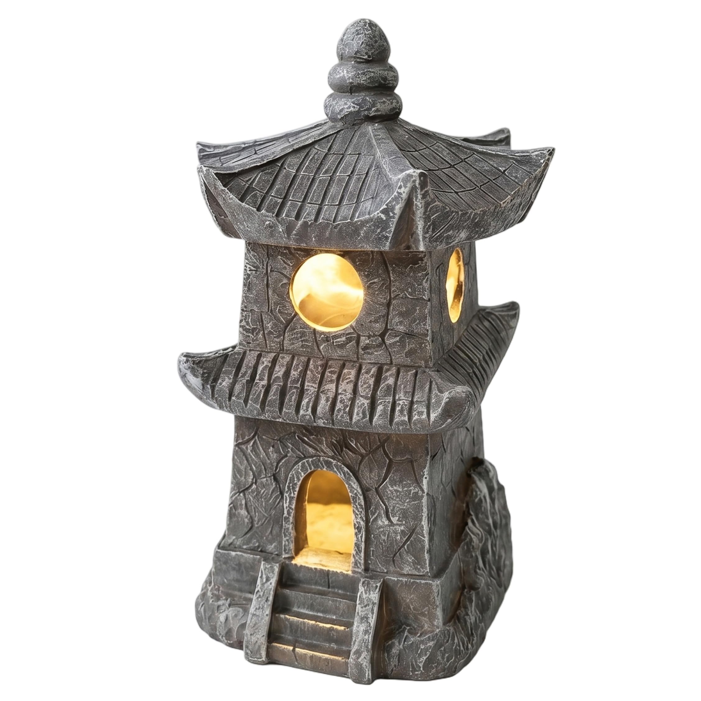 Lampada da giardino solare con pagoda in resina grigia da 11, 8 pollici per esterni, statua a lanterna per percorso, patio, giardino Zen, illuminazione paesaggistica