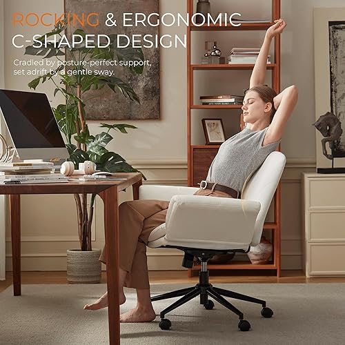 Miniatura 5 de Dowinx Silla cruzada con brazos y ruedas ajustables de cinco niveles, cómoda silla giratoria ergonómica de piel sintética - Silla de juegos de