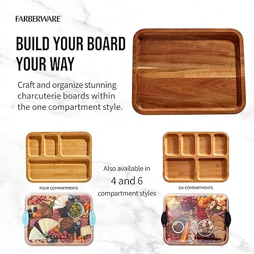 Miniatura 3 de Farberware Build-A-Board Acacia Cutting Board with Built-in Compartments and Clear Locking Lid with White Handles, Perfect for Charcuterie, Snacks,
