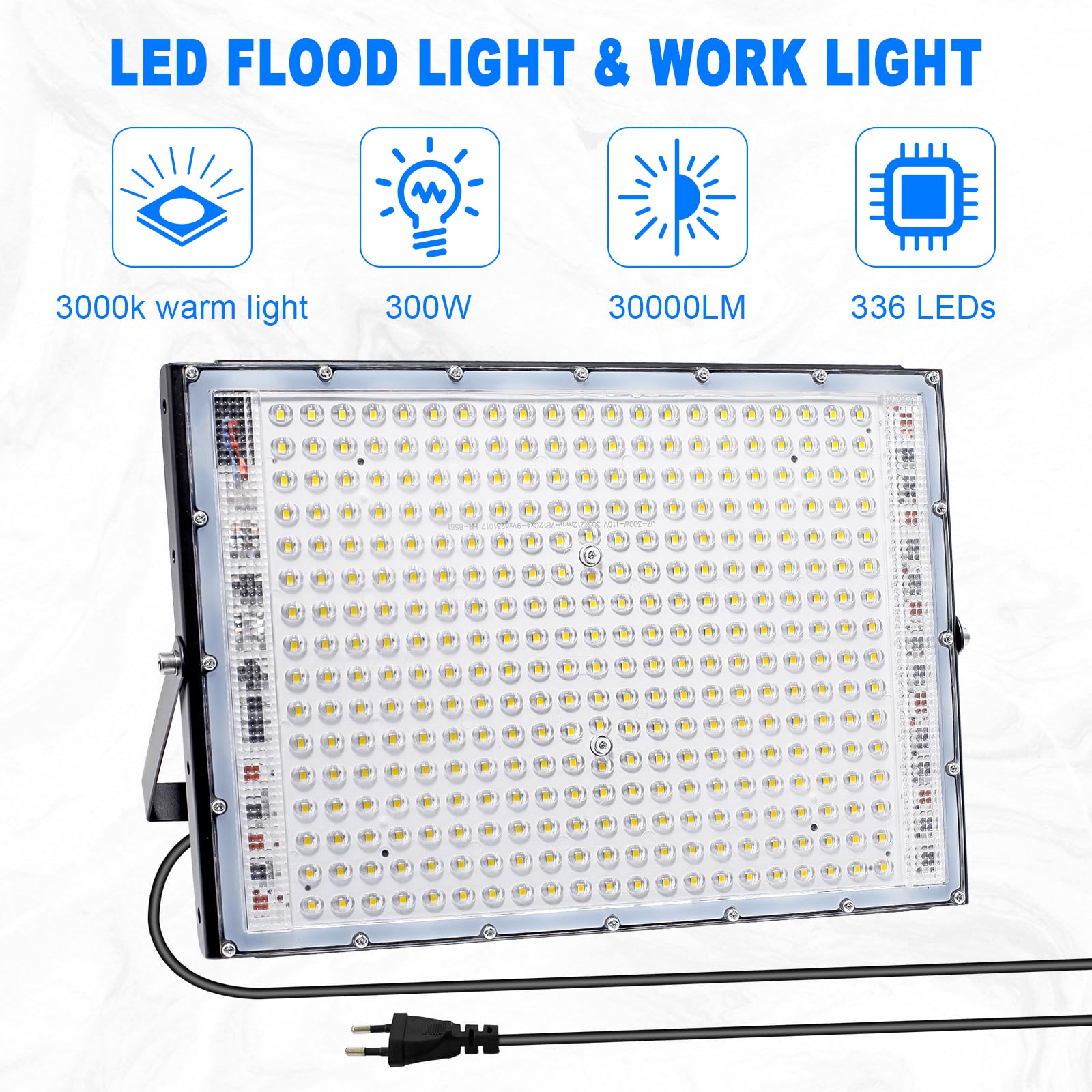 2 Pezzi Faretto LED da Esterno 300W, 30000LM Faro LED da Esterno, 6500K Luce Bianca, Impermeabile IP65 Faretti led esterno, Proiettore LED per Giardino, Patio, garage,parco