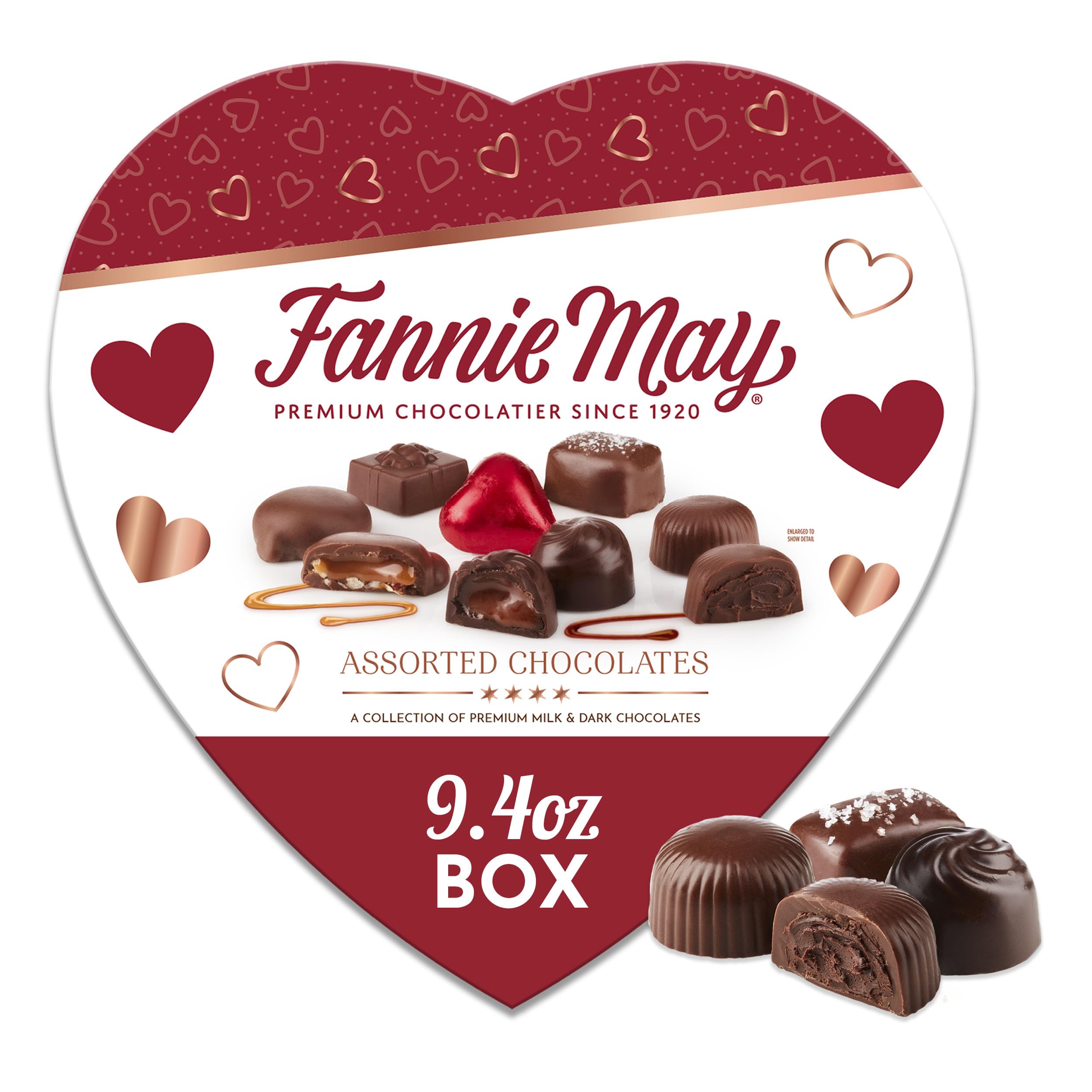 Fannie May Premium Assorted Milk and Dark Chocolate, Valentine's Day Heart Shaped Gift Box, 9.4 oz​