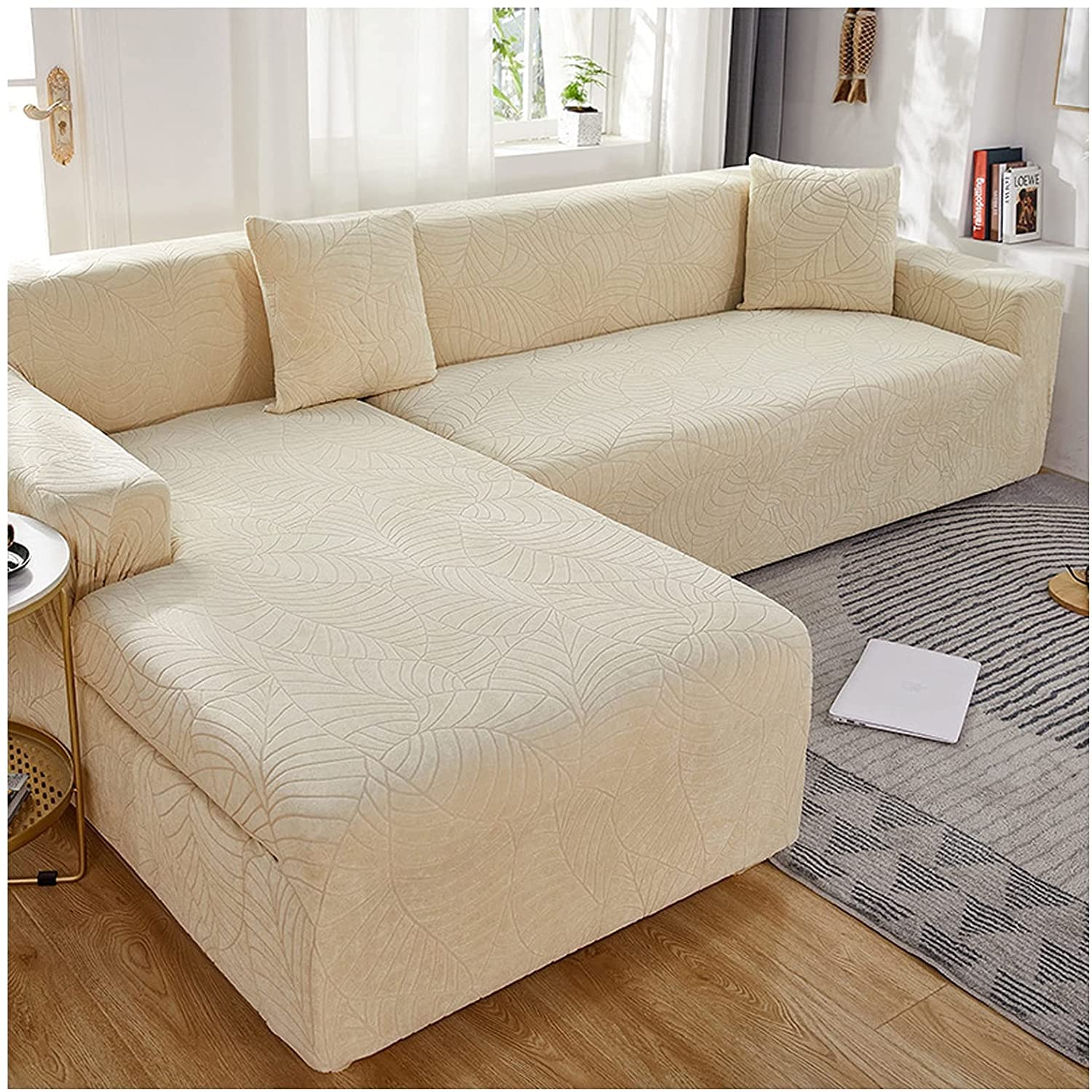 MGEMJMJ Elastic Upgrade Sofa Cover Stretch Sofa Covers, Jacquard Chaise Lounge Set Non Slip For Living Room Couch Cover(Size:2 Seater 145~185cm,Color:D)
