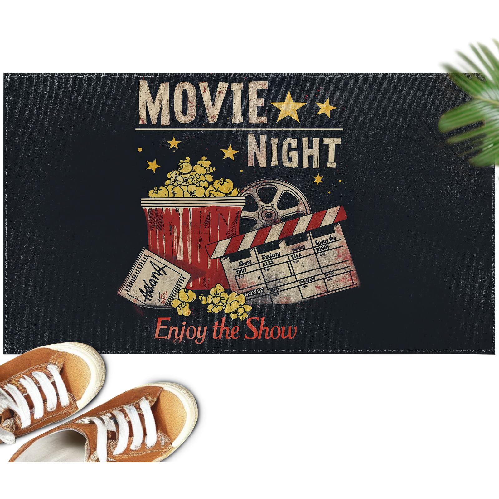 Movie Night Popcorn Indoor Doormat Non-Slip Welcome Mat 17x29.5 Inch, Quick Absorbent Entryway Rug, Non-Woven Fabrics Front Door Mat, Area Rug for