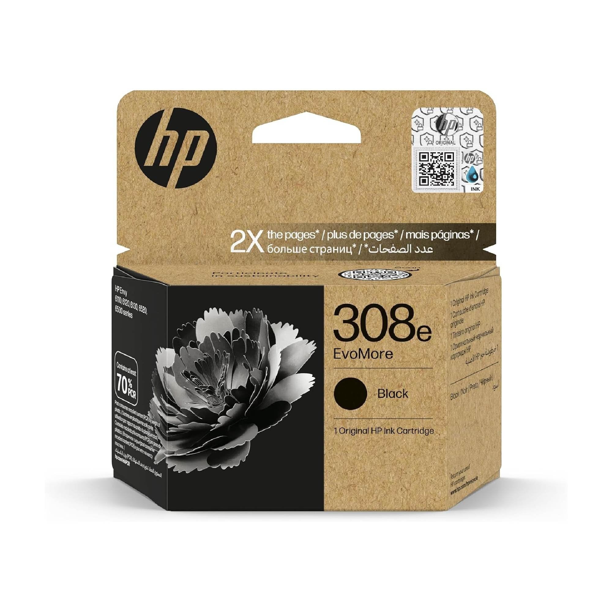HP 308e Noir, Cartouche Encre Originale, EvoMore, Grande capacité