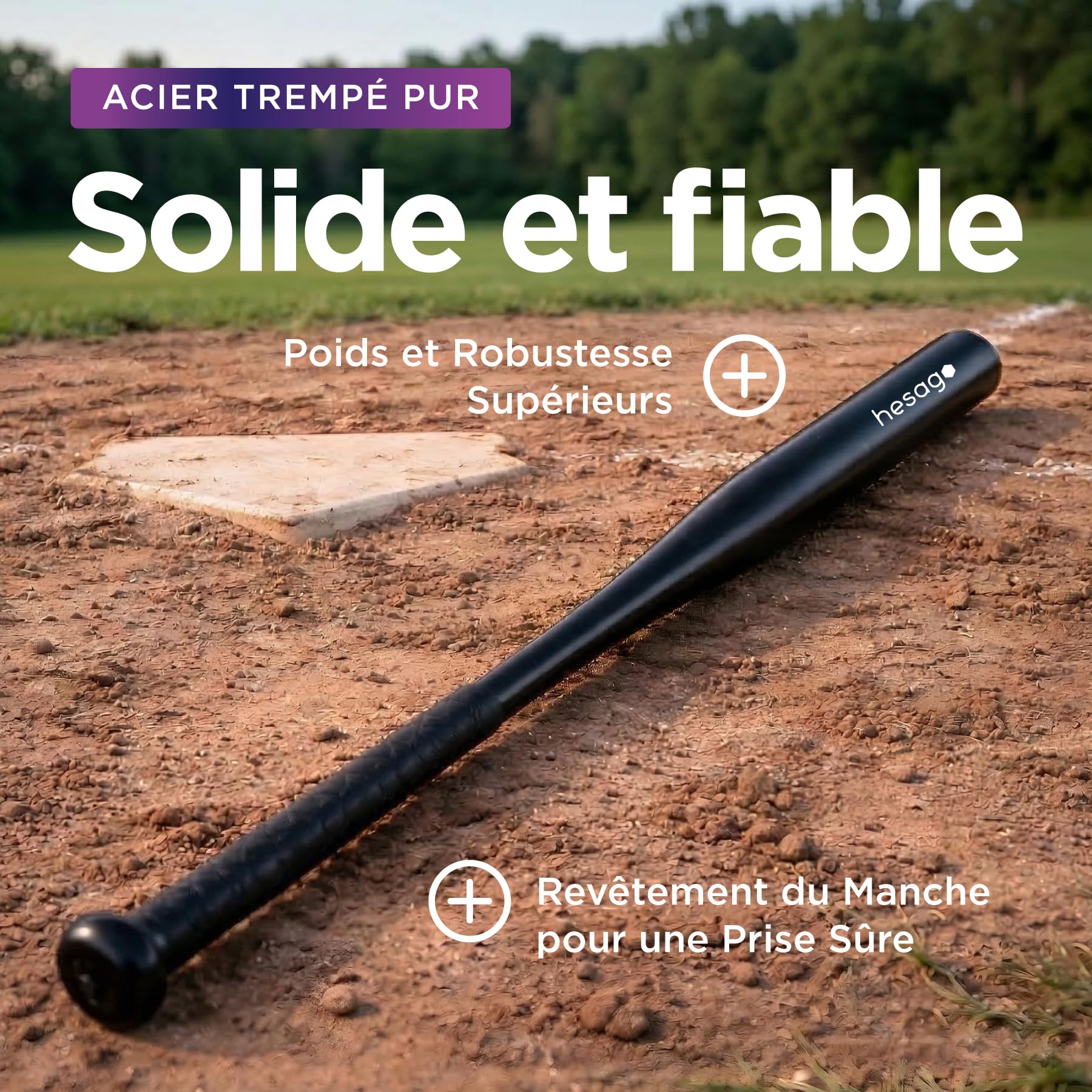 Hardstrike Batte de Baseball en Acier Trempé – Finition Noir Mat – Poignée Antidérapante avec Bande Enroulée – Housse en Flanelle Incluse - 3