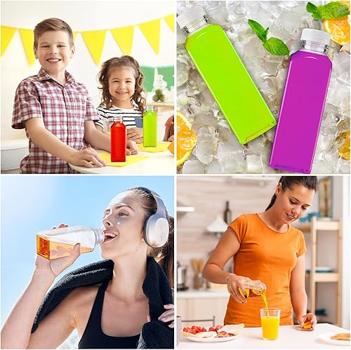 Miniatura 7 de Nuenen 64 botellas de plástico para jugo con tapas, botellas de agua transparentes vacías reutilizables, recipientes para bebidas a granel con tapas