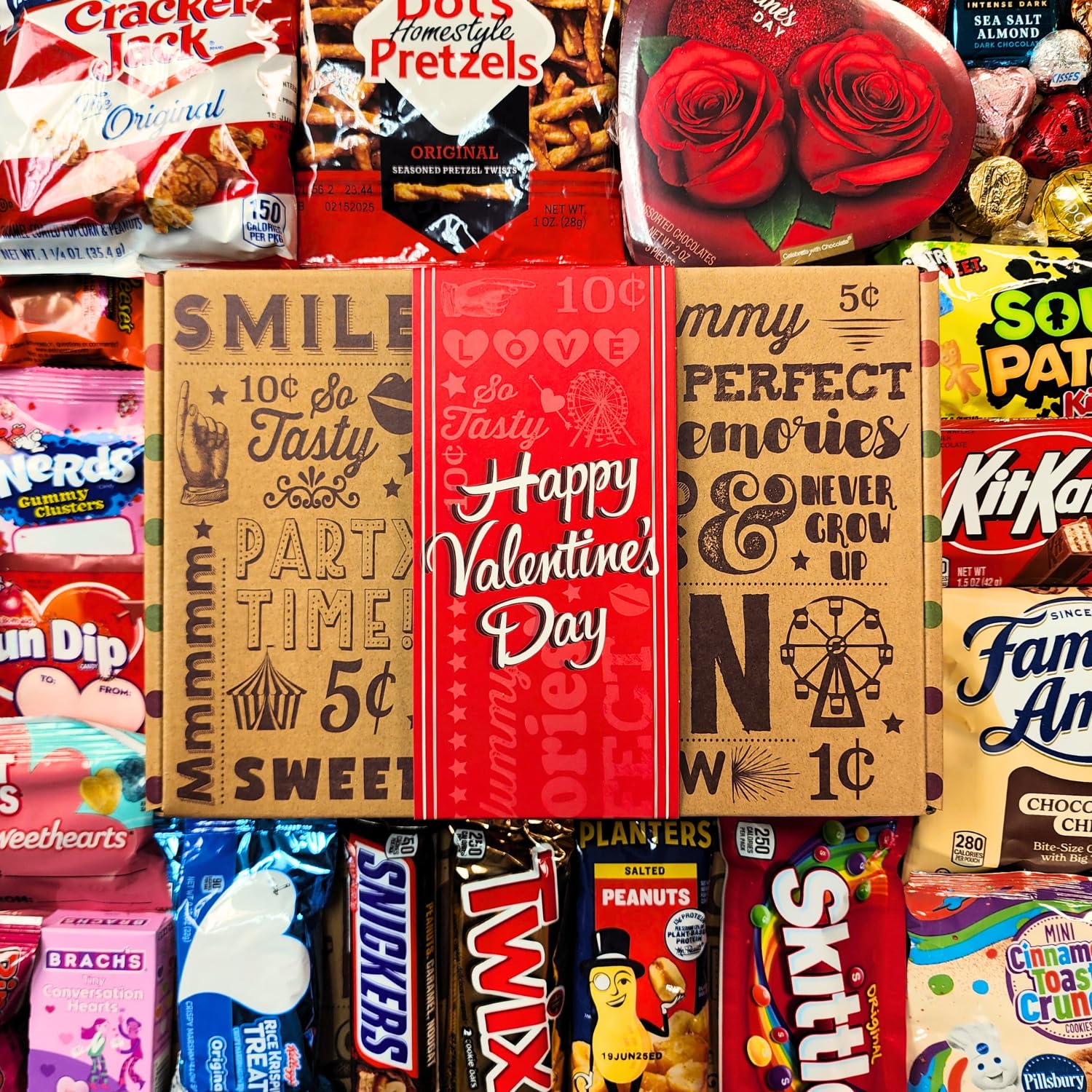 Vintage Candy Co.Valentines Day 2025 Care Package – Vday Gift Basket with Chocolate Hearts, Kisses, Snacks & Sweet Treats – Fun and Unique Gift Idea for Women, College Students, Men
