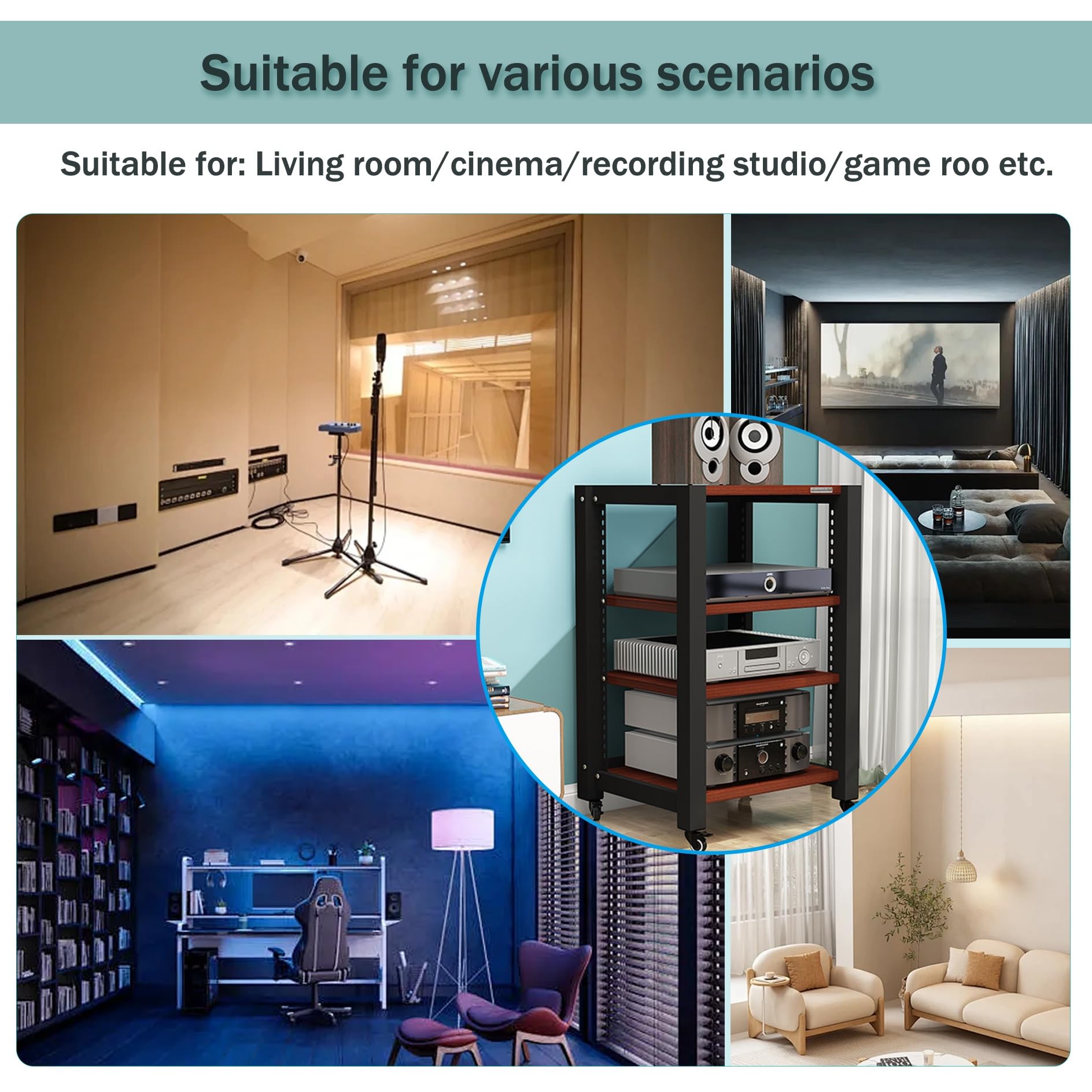 Supporto multimediale Regolabile a più Livelli per TV e Videogiochi, mobiletto Porta Dvd a 6 Ripiani, scaffale per Centro di intrattenimento, Acero Bianco, scaffalatura a 2/3/4/5 Livelli