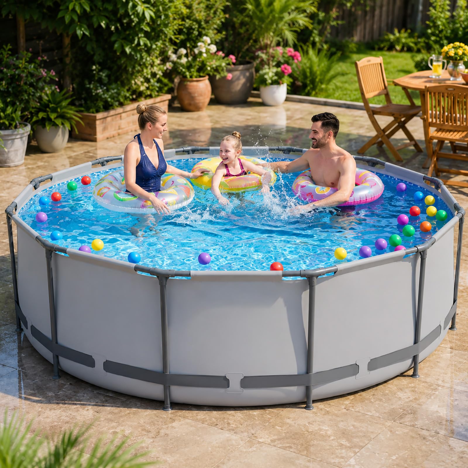 Grande Piscina Fuori Terra Tubolare, Piscina Familiare da Giardino | Telaio in Acciaio Resistente per un'Area Acqua Stabile e Divertente(305×76cm/120×30in)