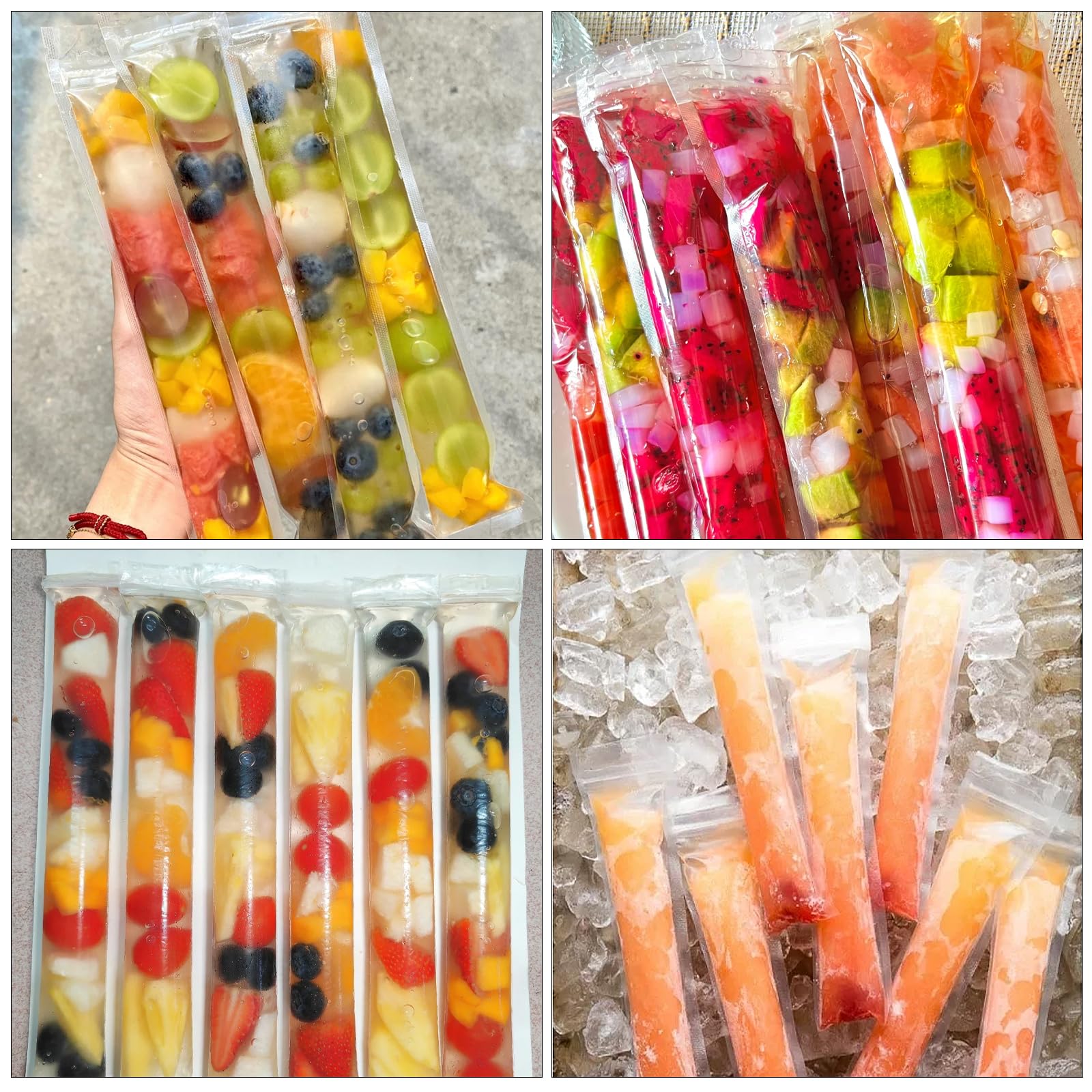 300 Stück Wassereis Tüten Wiederverwendbar Wassereis Tüten mit Trichter Popsicle Taschen 5.5x28cm Geeignet für Selbstgemachtes Eis Joghurtriegel Fruchtsmoothies und Säfte - 4