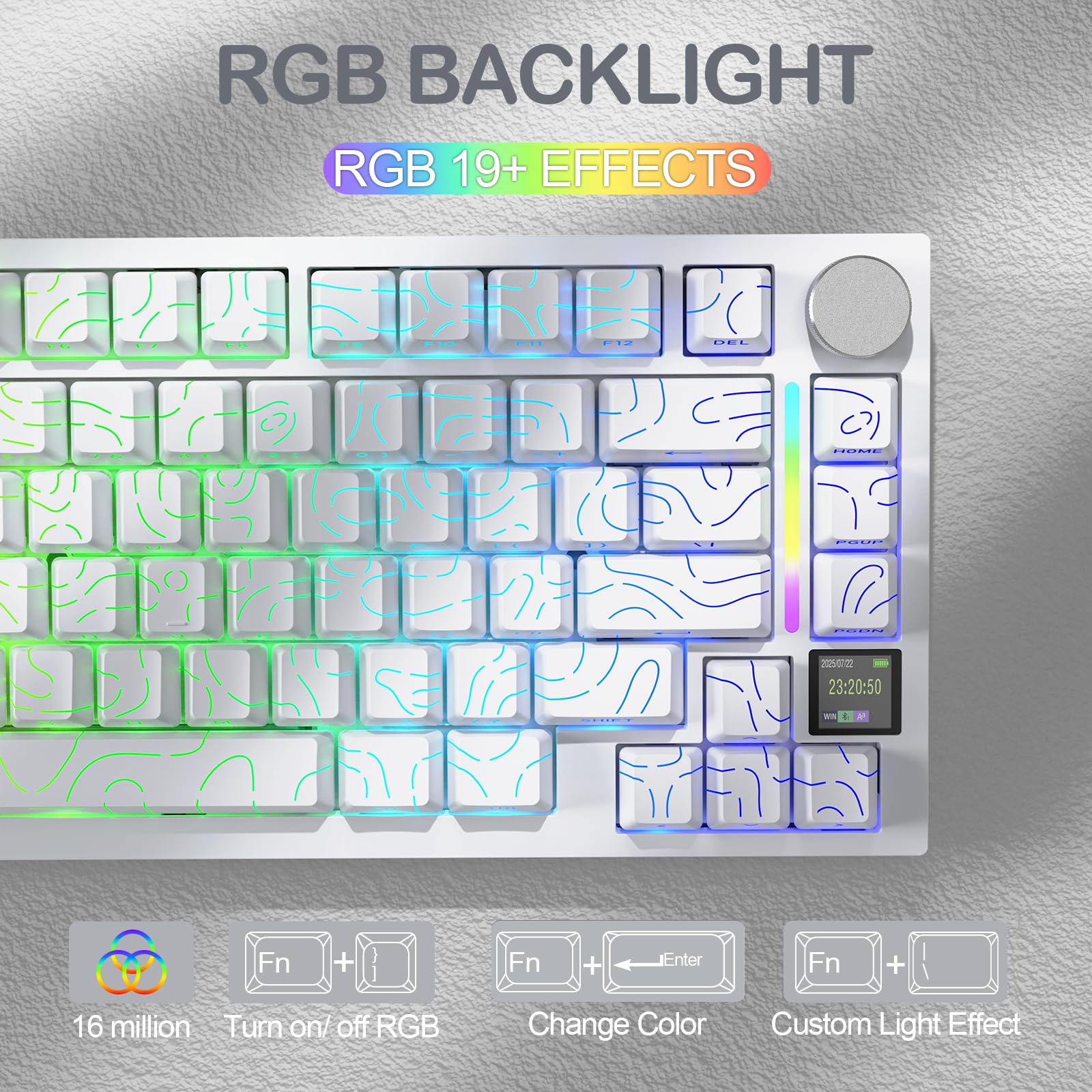 YINDIAO ATTACK SHARK X820 Ultra Gasket Mechanical Keyboard with TFT Screen & Knob, 75% ANSI Layout, 2.4Ghz/BT/Wired, 5 Sound Absorbing Foams, Hot-Swap Linear Switch, for PC,MAC (White, Gift Switch)