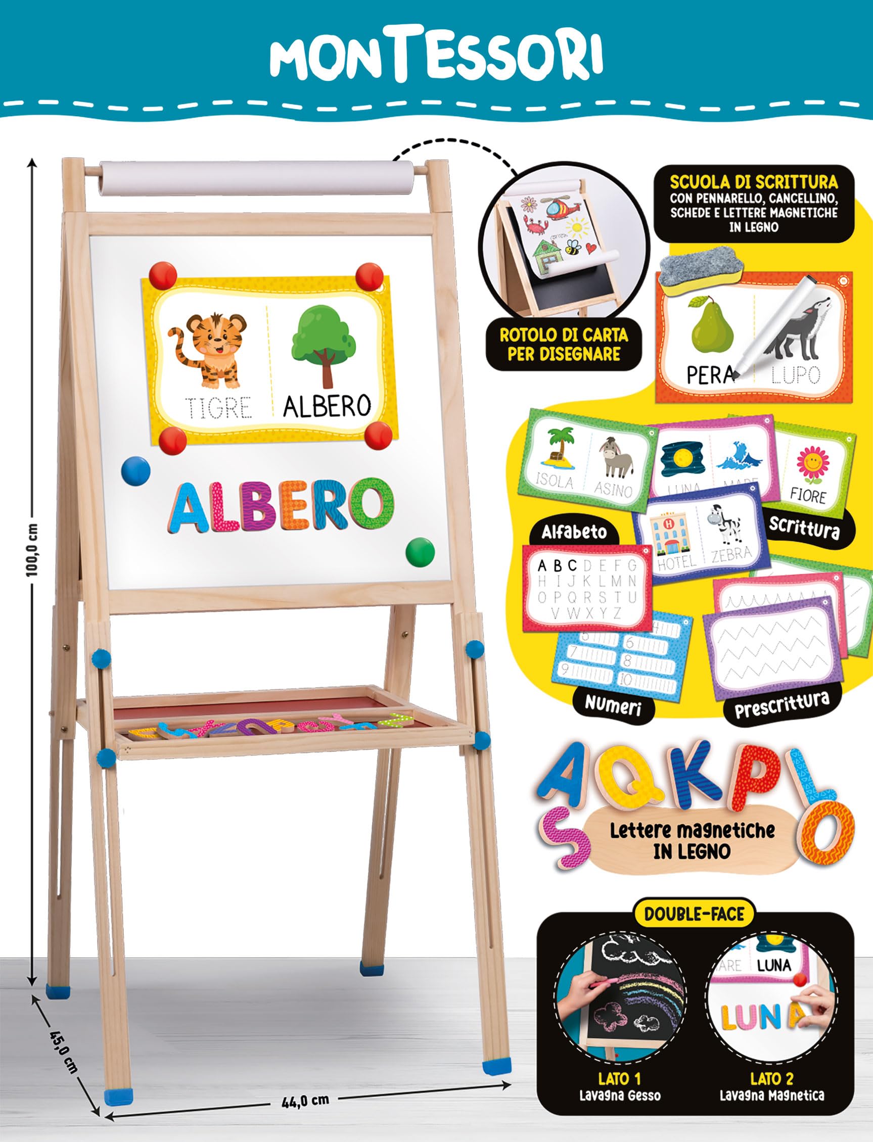 Lisciani Giochi - Montessori Lavagnona legno cresce con te
