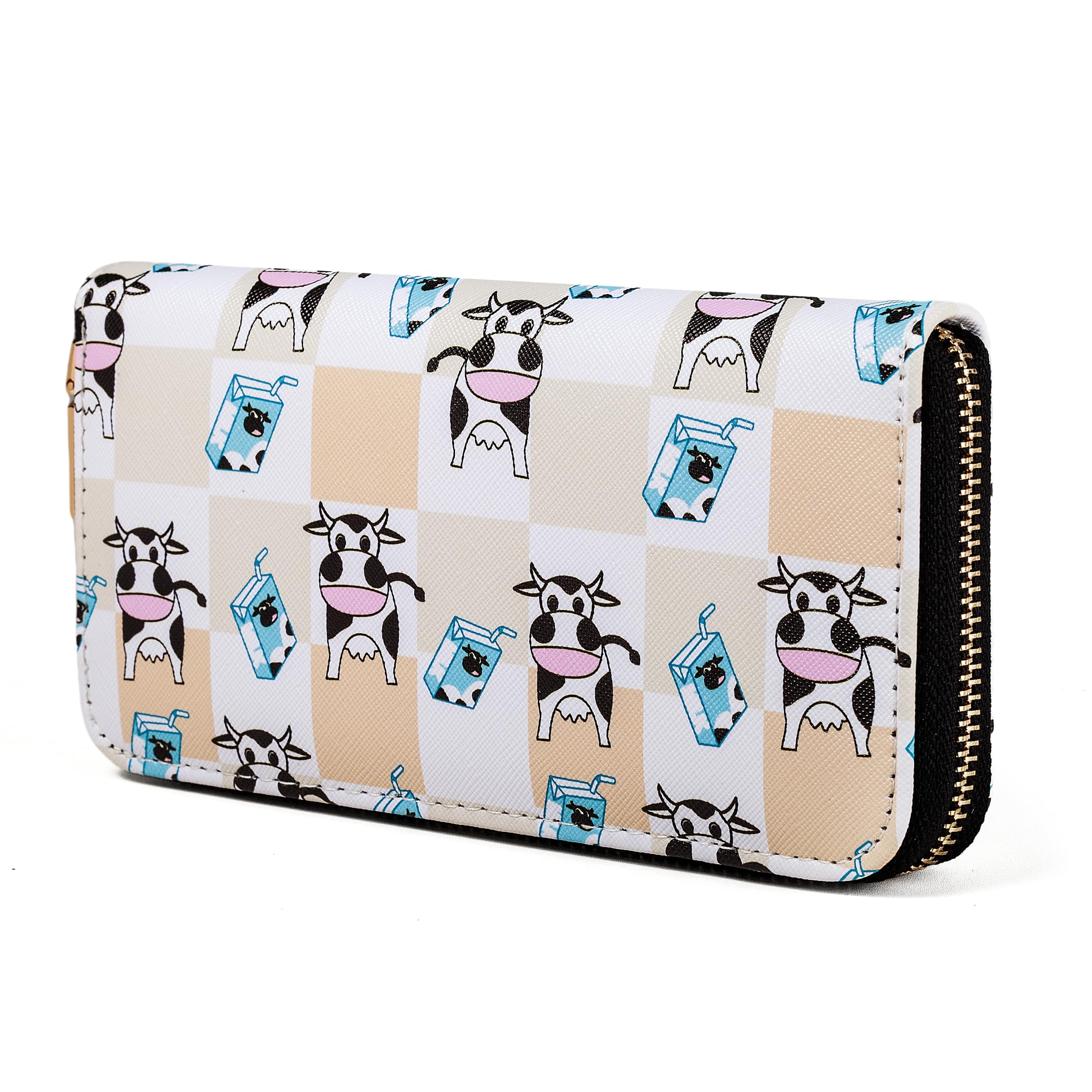 Nabegum Cow Cartoon Wallets for Teen Girls Women Ladies Slim Highland Purse Credit Card Holder