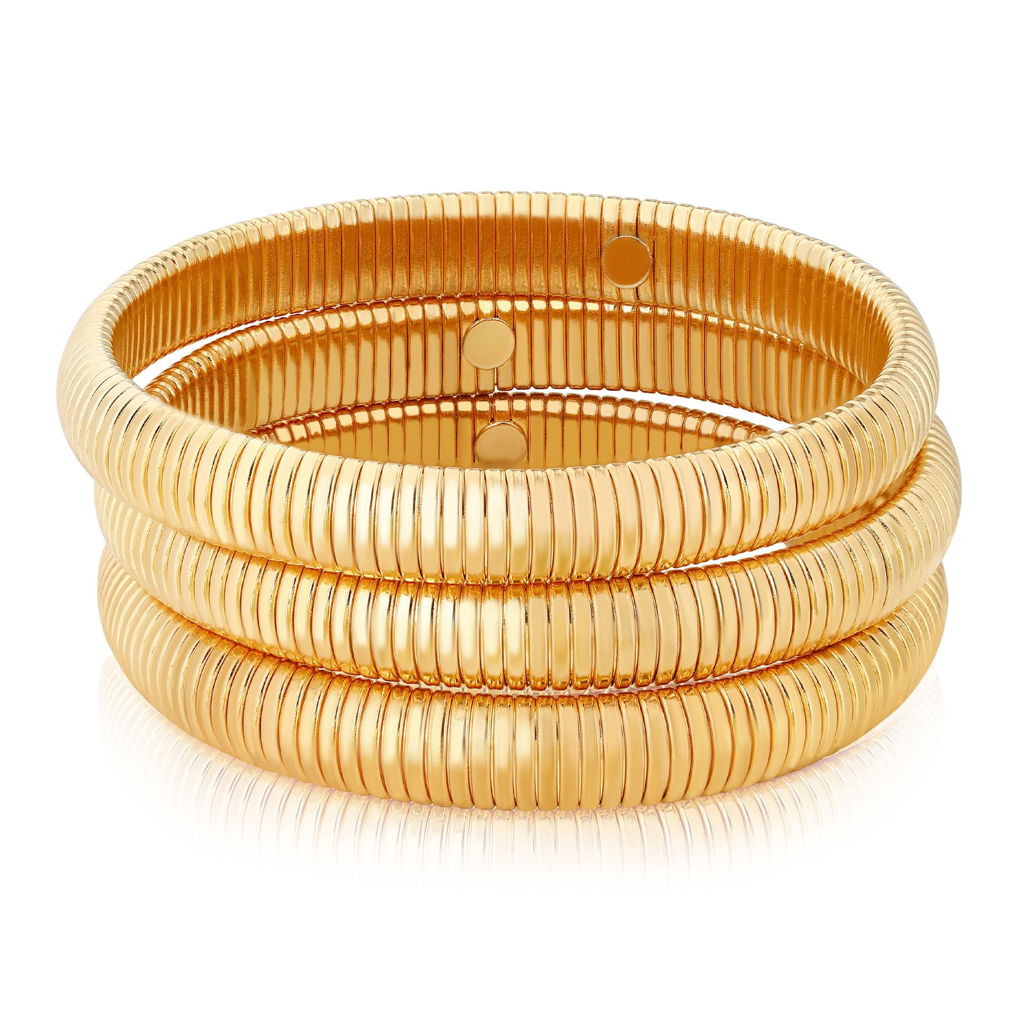 MISS RIGHT Gold Chunky Stretch Snake Chain Bangle Bracelets Stack for Women Trendy, 18K Gold Filled Stainless Steel Stretchy Womens Stackable