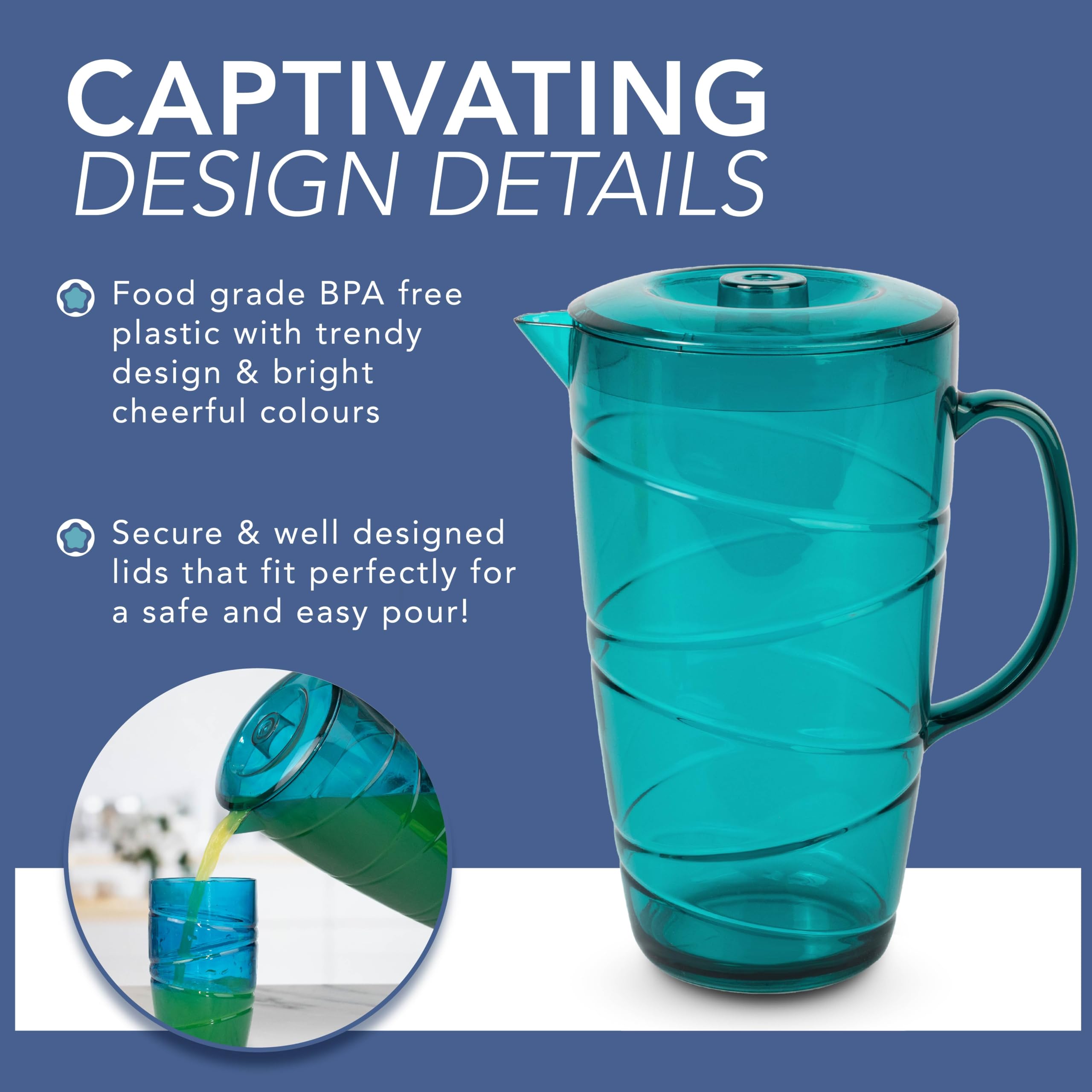 Brocche In Plastica Blu Con Coperchio - 2 Pezzi Da 2 Litri Per Bevande - Foto 9