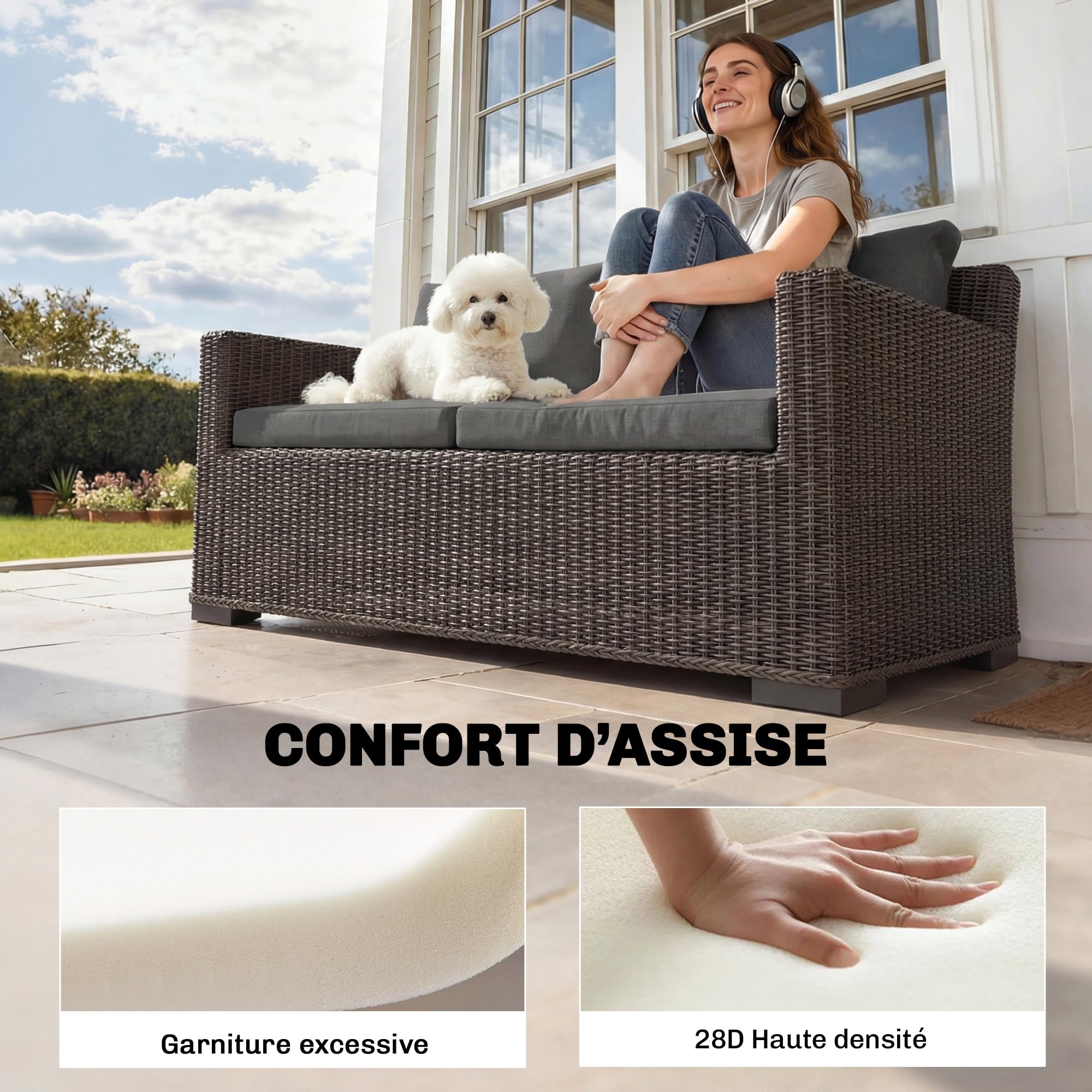 Outsunny Ensemble de 4 Coussins pour Salon de Jardin Lavables Gris Foncé