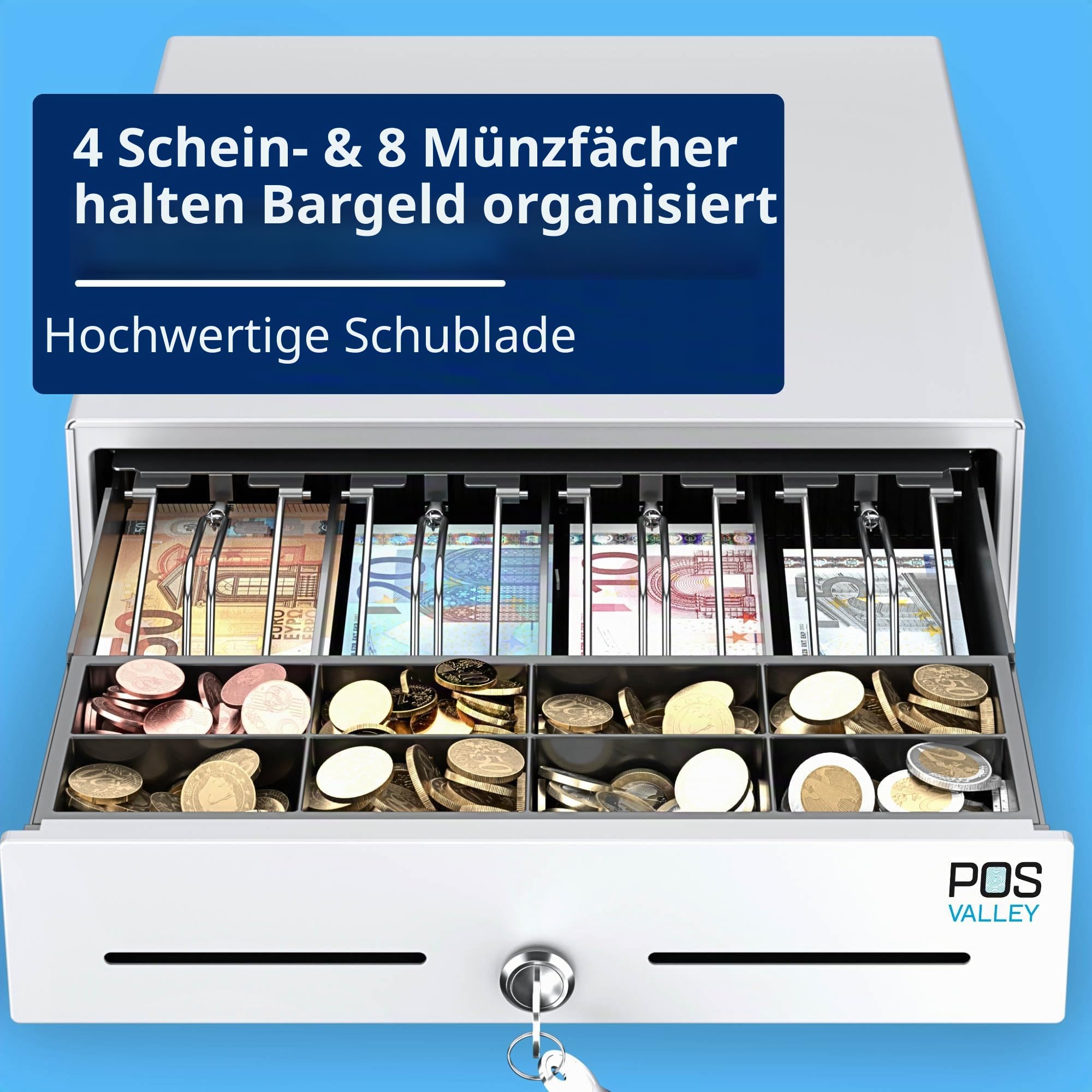 Mini-Registrierkassenschublade RJ11 automatische Öffnung Schlüssel 33 x 33 cm weiß