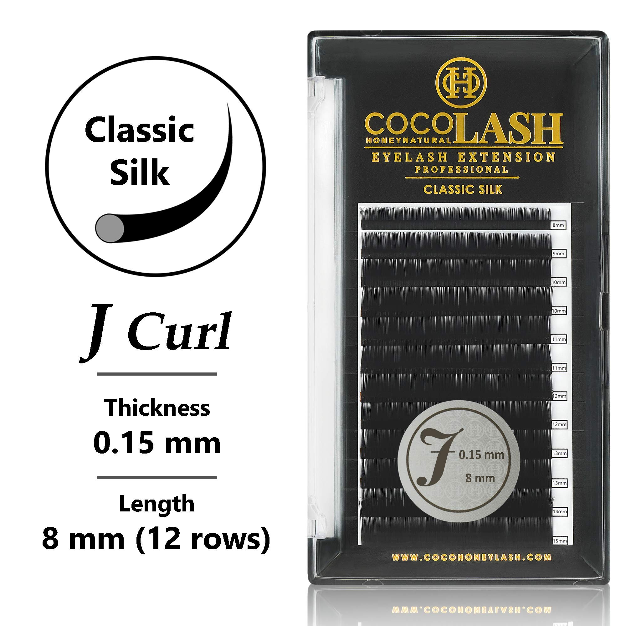 COCO Honey Lash Eyelash Extensions, Classic J Curl [0.15mm], Faux Mink Individual Lash Extensions (Length: 8mm)