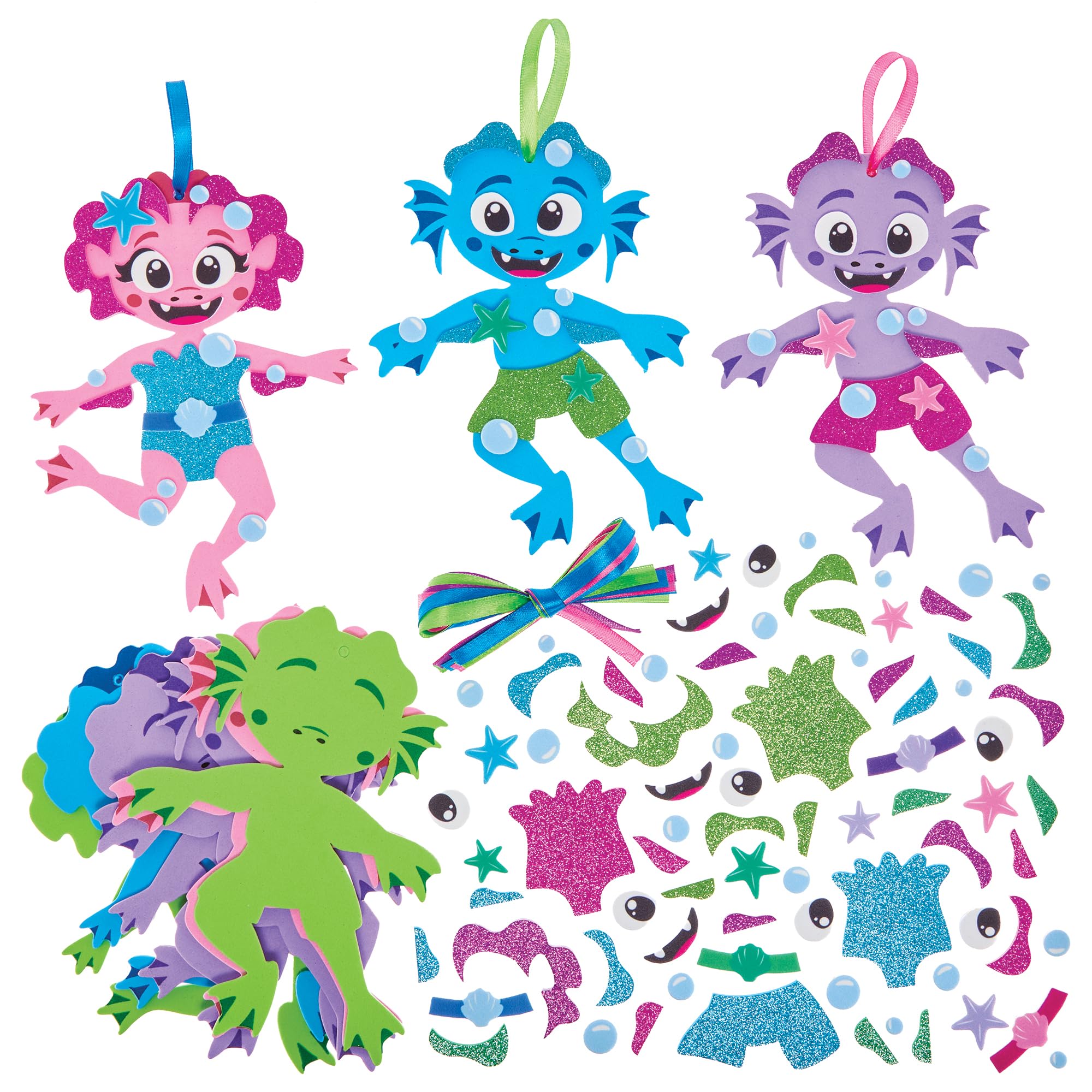 Baker Ross FN085 Sea Monster Squad Mix & Match Kits - Pack of 8, Decoration Craft Kits for Kids, Multicolour