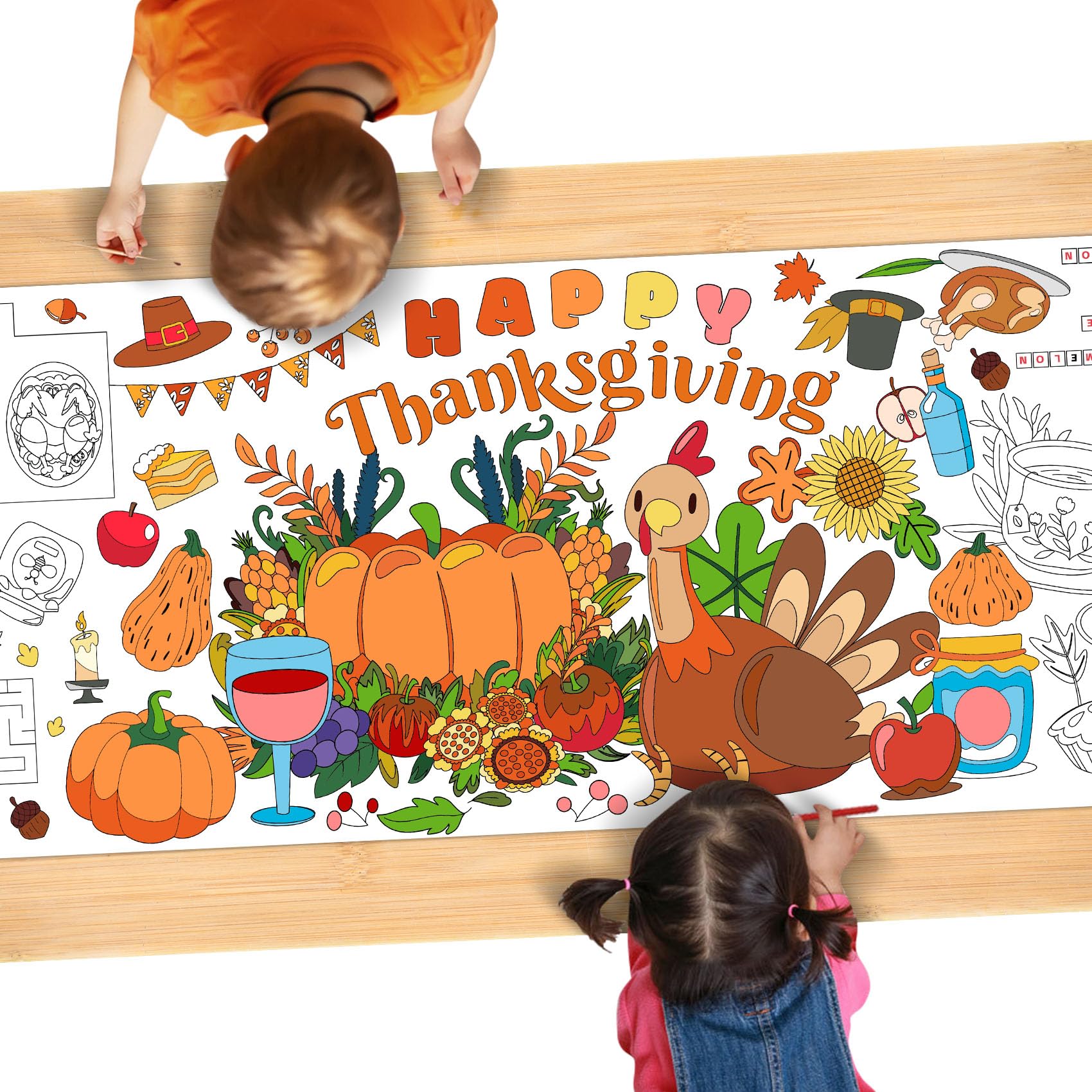 Amazon.com: Thanksgiving Coloring Tablecloth, 30 x 72 Inch Giant ...