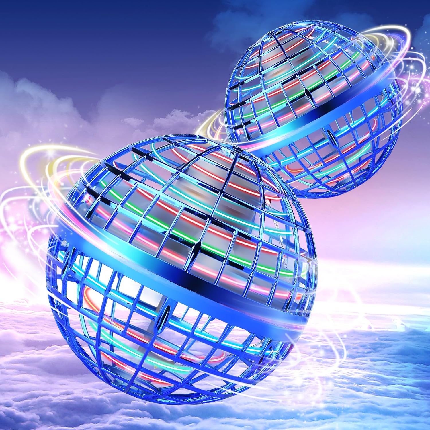 Galaxy Ball 2024 Upgraded, 2Pack Hand-Controlled Flying Orb Ball Toy, Boomerang Ball Fly Fidget Spinner for Kids, Cosmic Globe 360°Rotating Spinning Hover Ball Indoor Outdoor Spinner Blue