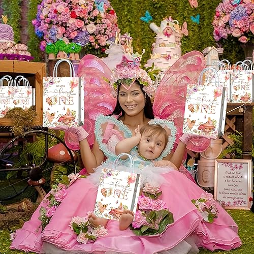 Miniatura 4 de 16 piezas de recuerdos de fiesta de primer cumpleaños de hadas – Bolsas de regalo de niña de jardín con asas para aperitivos y dulces