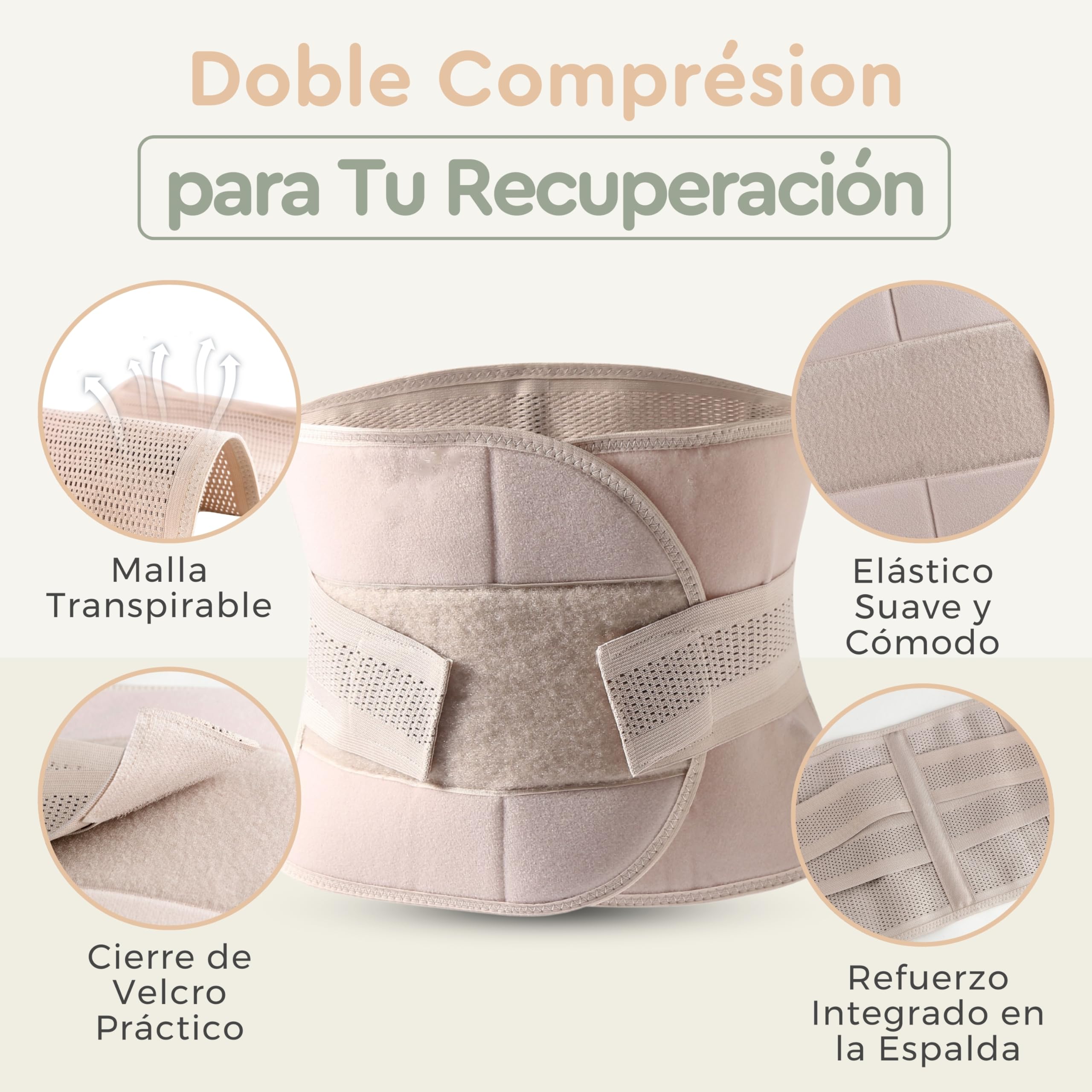 BellyHug – Faja Postparto para Recuperación Abdominal y Cesárea | Soporte de Pelvis, Efecto Adelgazante, Transpirable y Ajustable (Beige, 3XL)