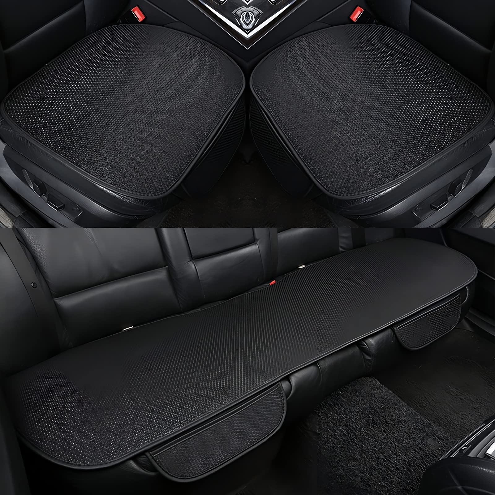 Susy Shop Coprisedile + Coprischienale Universale Auto, Protezione Sedili, Protector Comfort Cuscino Per Interni (Nero 7 Pezzi (Seduta+Schienale))