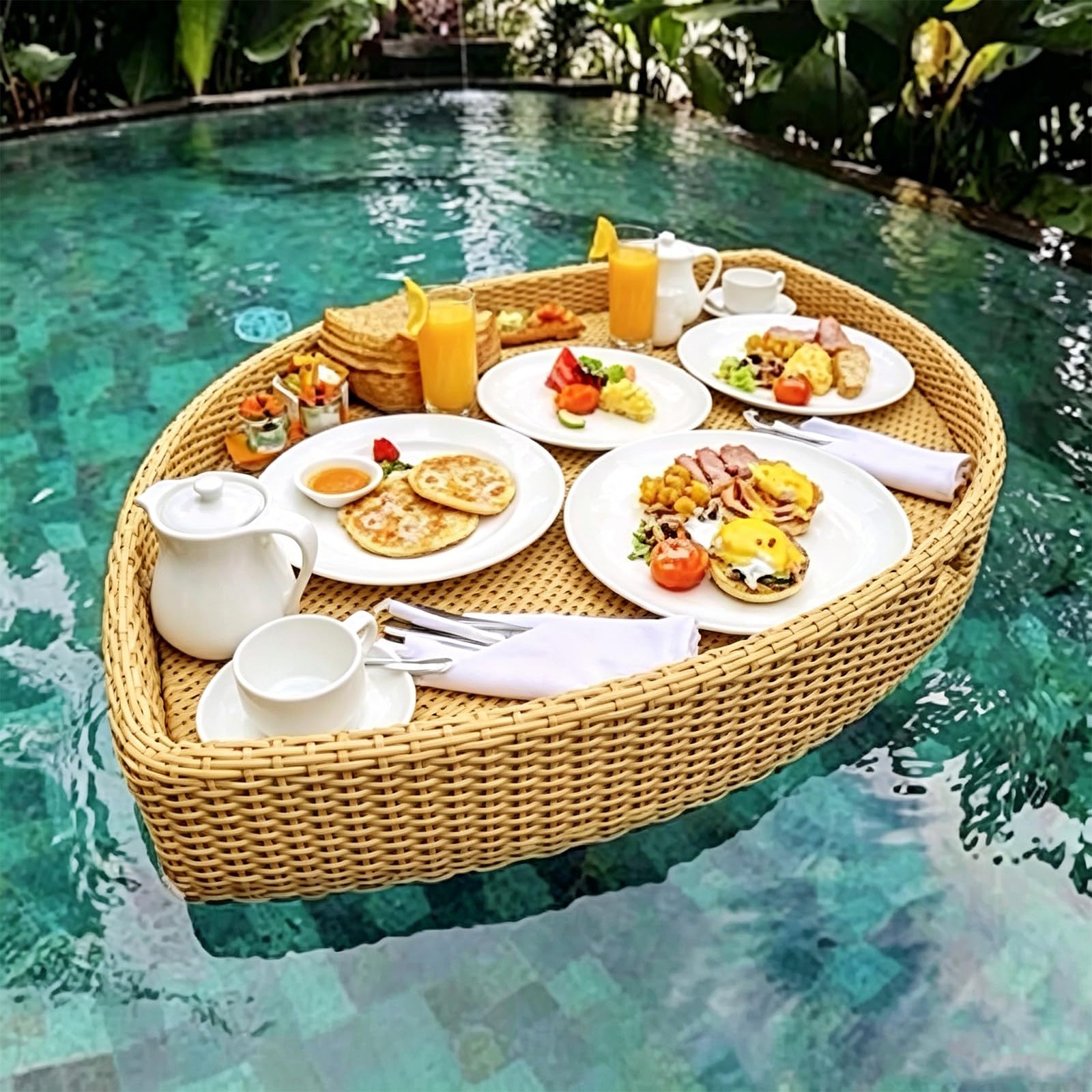 Floating Tray for Pool – Heavy-Duty Floating Pool Tray for Food and Drinks, Spill-Proof Floating Drink Holder for Pool, Swim Up Bars for Pool, Adult Swimming Accessory leaf-apricot