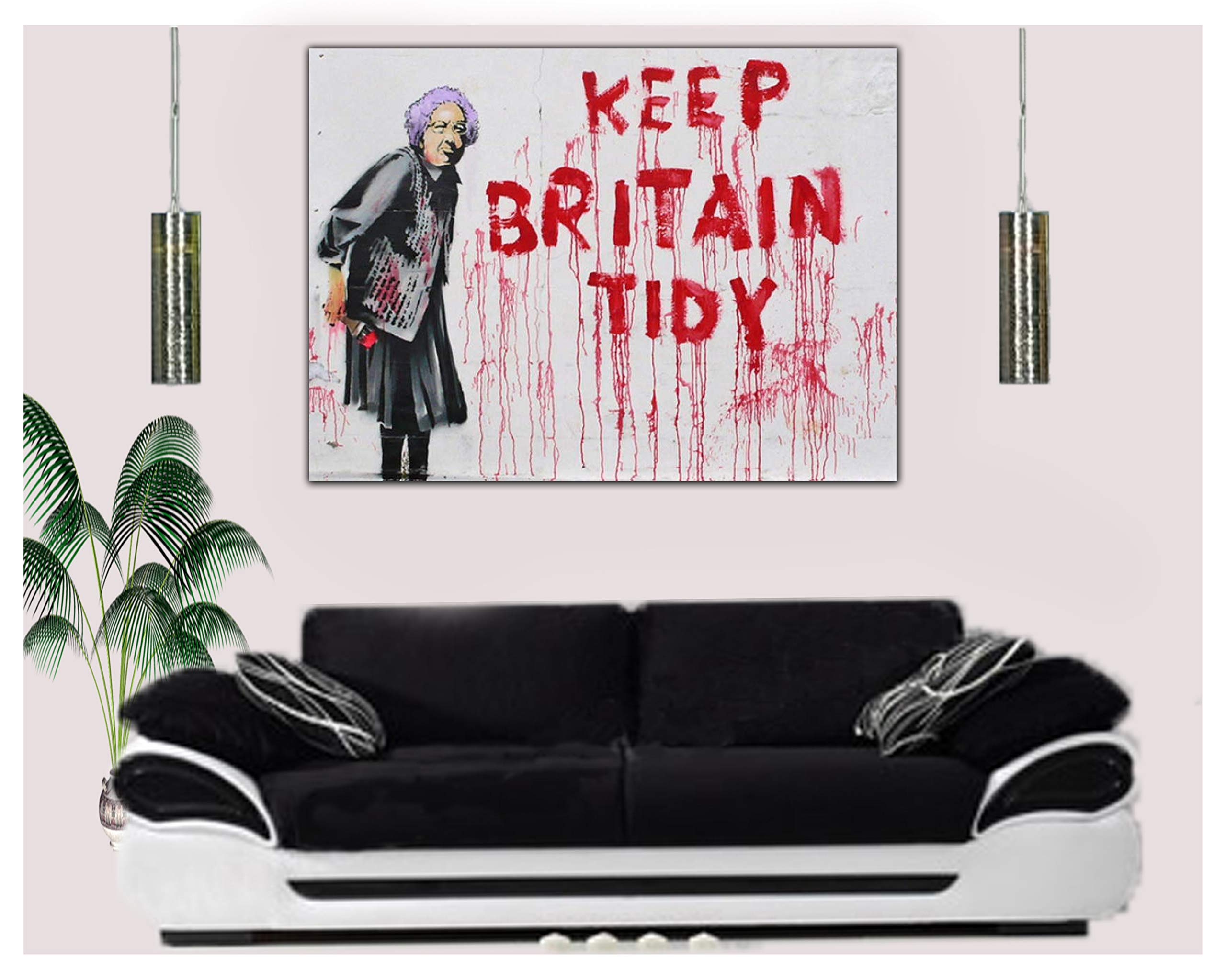 Banksy Reprint - Lienzo con marco para decoración de la oficina o el hogar, diseño con texto en inglés "Keep Britain Tidy Paint", 24'' x 16 inch( 60x 40 cm ) -38mm depth