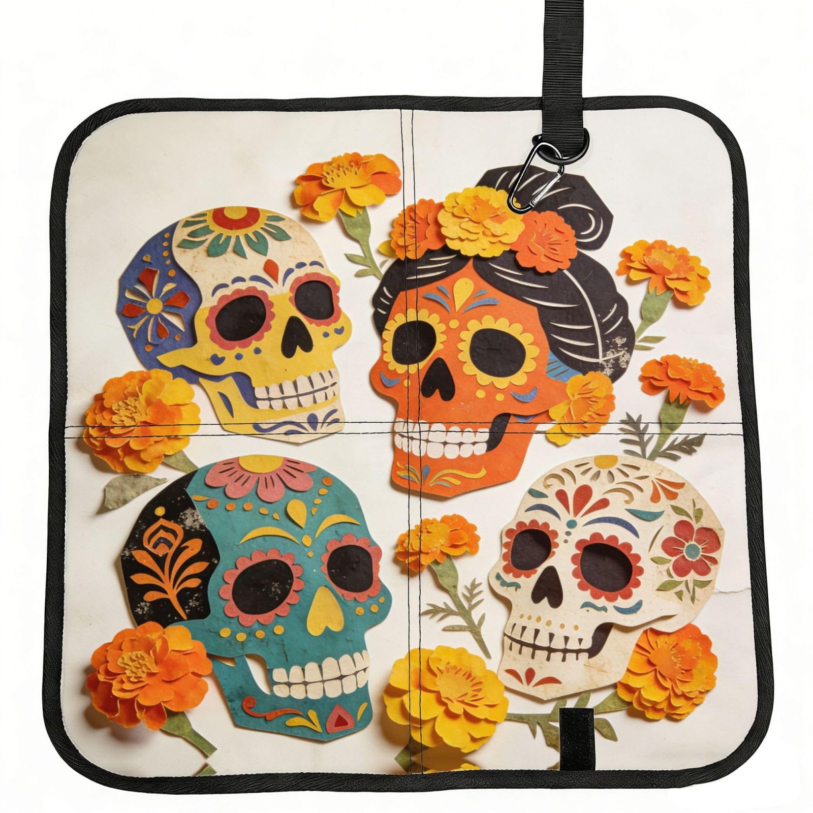 DUYIOKH Vibrant Sugar Skulls & Marigolds Print Foldable Portable Seat Cushion for World Cup Games, Camping and Outdoor Activities