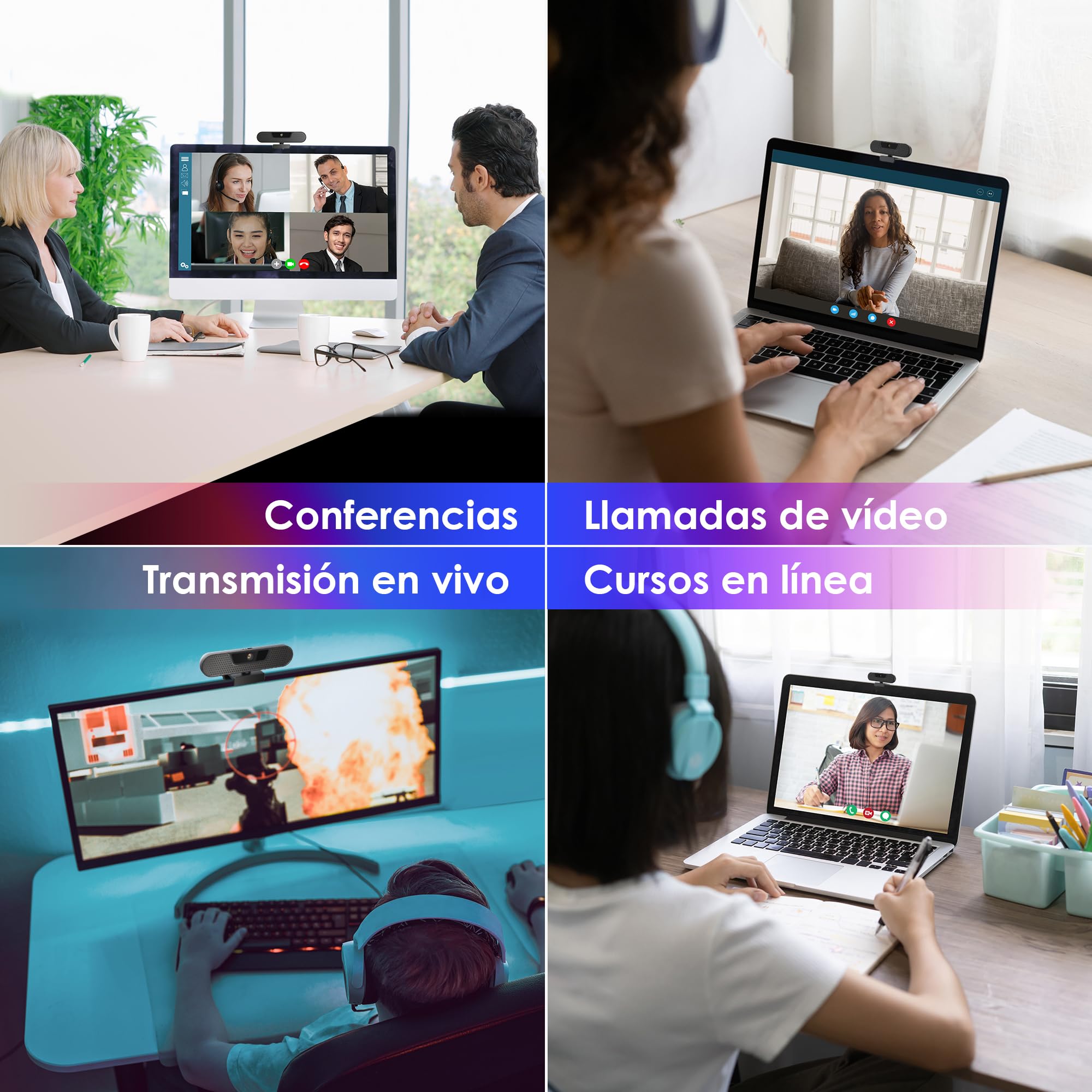 W8GS Webcam 4K Full HD Webcam con Microfono para PC, Protección de la Privacidad, trípode, Autofocus, Plug&Play, Corrección de Iluminación para Mac/Laptop/Skype/Zoom/FaceTime/Gaming