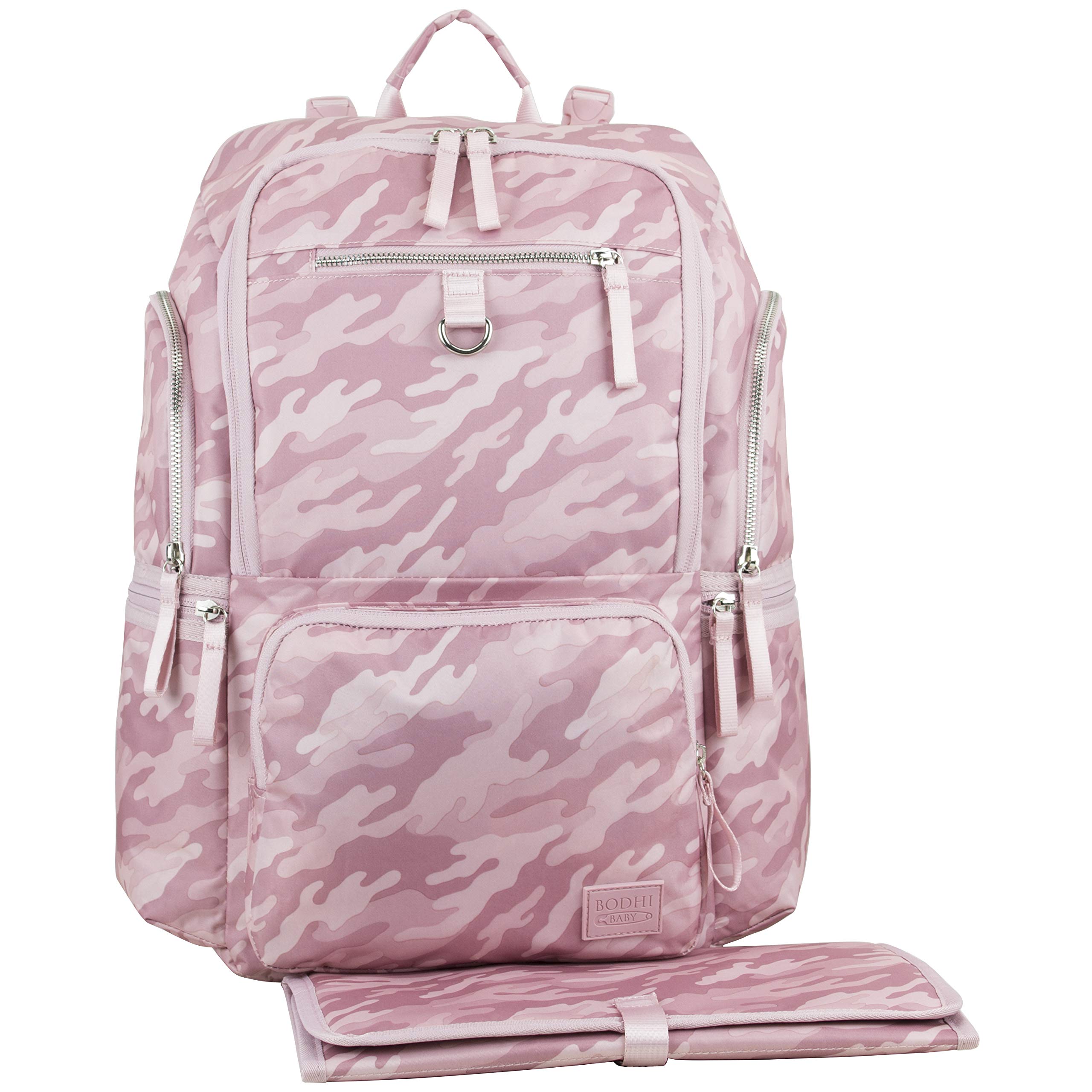 BODHI Baby Waterproof Multi-Function Travel Essentials Baby Tote Diaper Bag Backpack Changing Pad, Stroller Straps for Parents, Unisex, Pink Fluid Camo