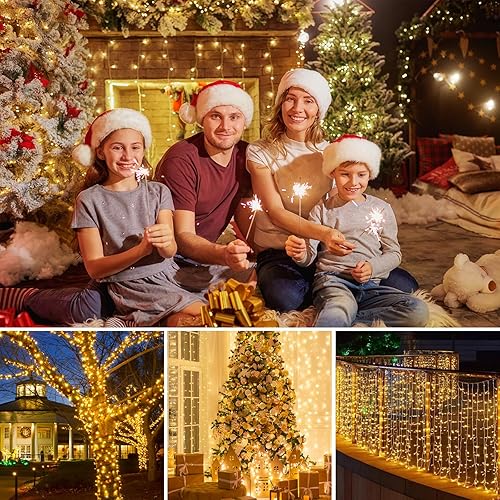 Miniatura 7 de Luces de árbol de Navidad, 65 pies65.6 ft, 200 luces LED de Navidad enchufables, 8 modos de luces impermeables para exteriores interiores, función