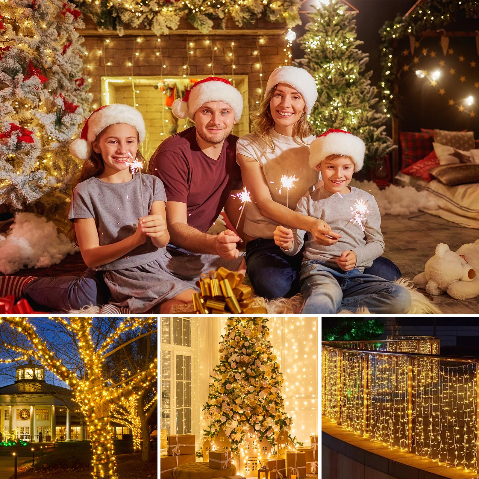 Luces Navidad, Luces Arbol Navidad, 30 Metros, 300 LED, Con Función De Memoria, 8 Modos De Iluminación, Resistente Al Agua, Adecuado Para Decoración Navideña Interior y Exterior (Blanco Cálido)