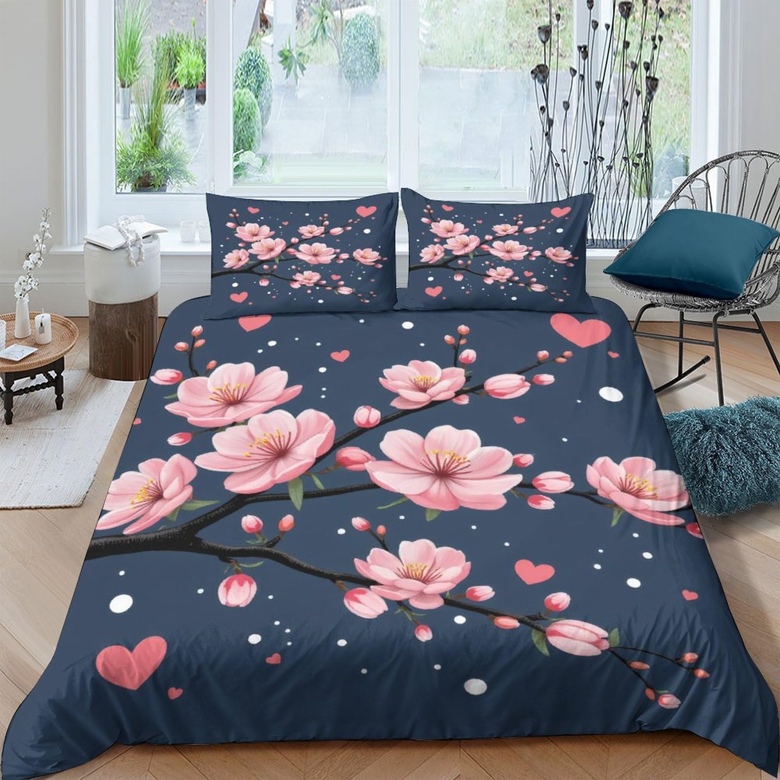 Ctjqhvkz Style-2 3D Printed Cherry Blossom Fitted Sheet Microfiber Soft Floral Bed Cover For Bedroom Guest Room Mattress Decor Single（135X200cm）