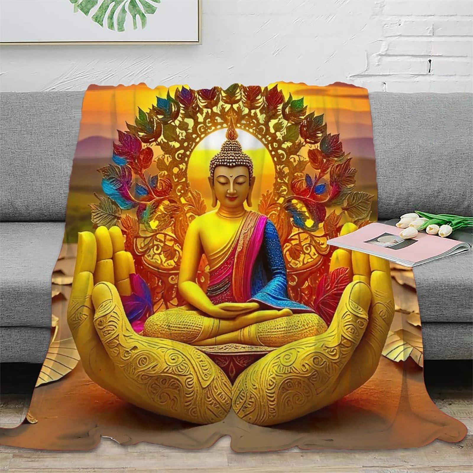 Couverture de lit en microfibre chaude Plaid peluche Bouddha 3D