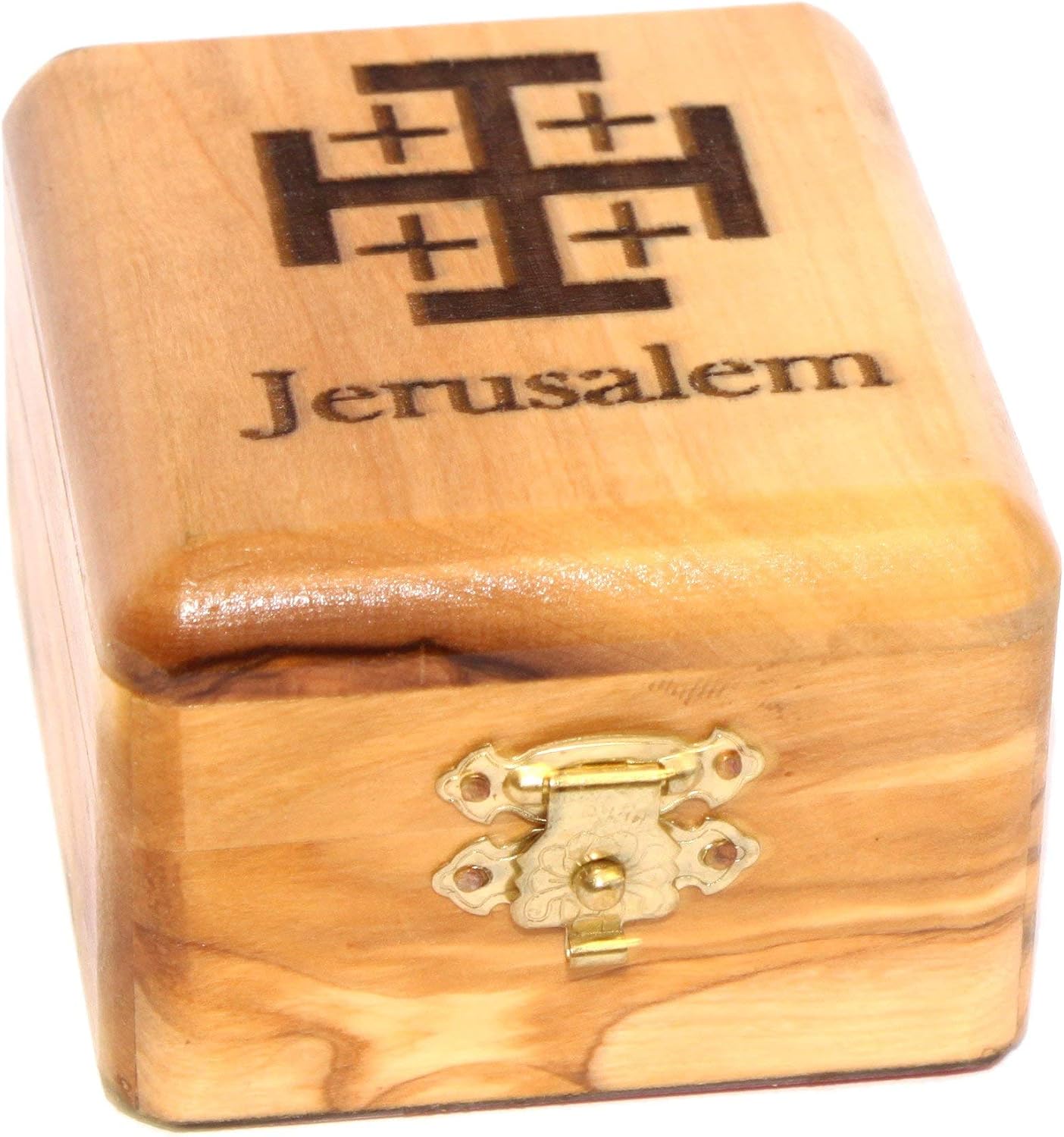 Holy Land Market Olive Wood Rosary Box with Jerusalem Cross and Word Jerusalem Engraved