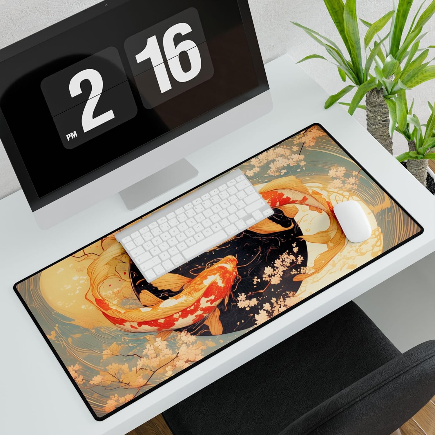 Koi Yin-Yang Playmat | Cherry Blossom Watercolor TCG Playmat | 32"x16"