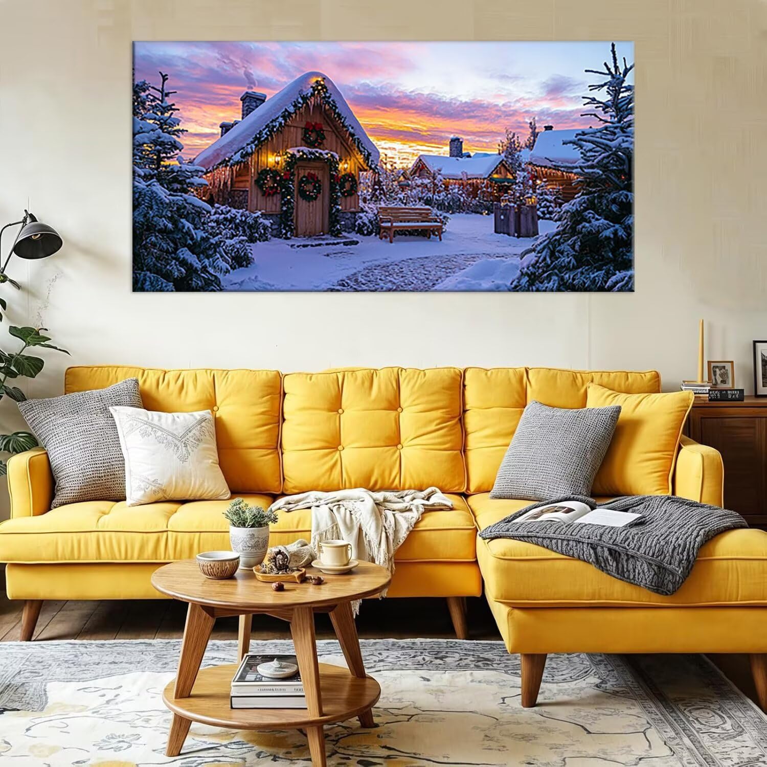 Malen nach Zahlen Erwachsene Schneeszene und Hütte - Paint by Numbers Adult Mit 3 Pinseln und Acrylfarbe - DIY Handgemalt Ölgemälde Kit, Wanddeko und kreative Freizeit Geschenk 60x120cm p-819