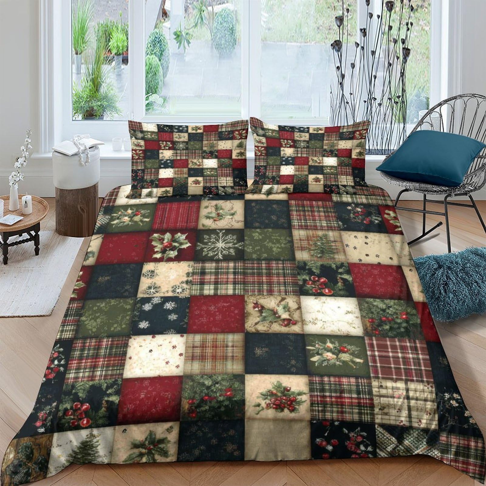 Ctjqhvkz Style-2 3D Printed Patchwork Plaid Fitted Sheet Microfiber Soft Breathable Christmas Deer Mattress Cover For Bedroom Guestroom Single（135X200cm）