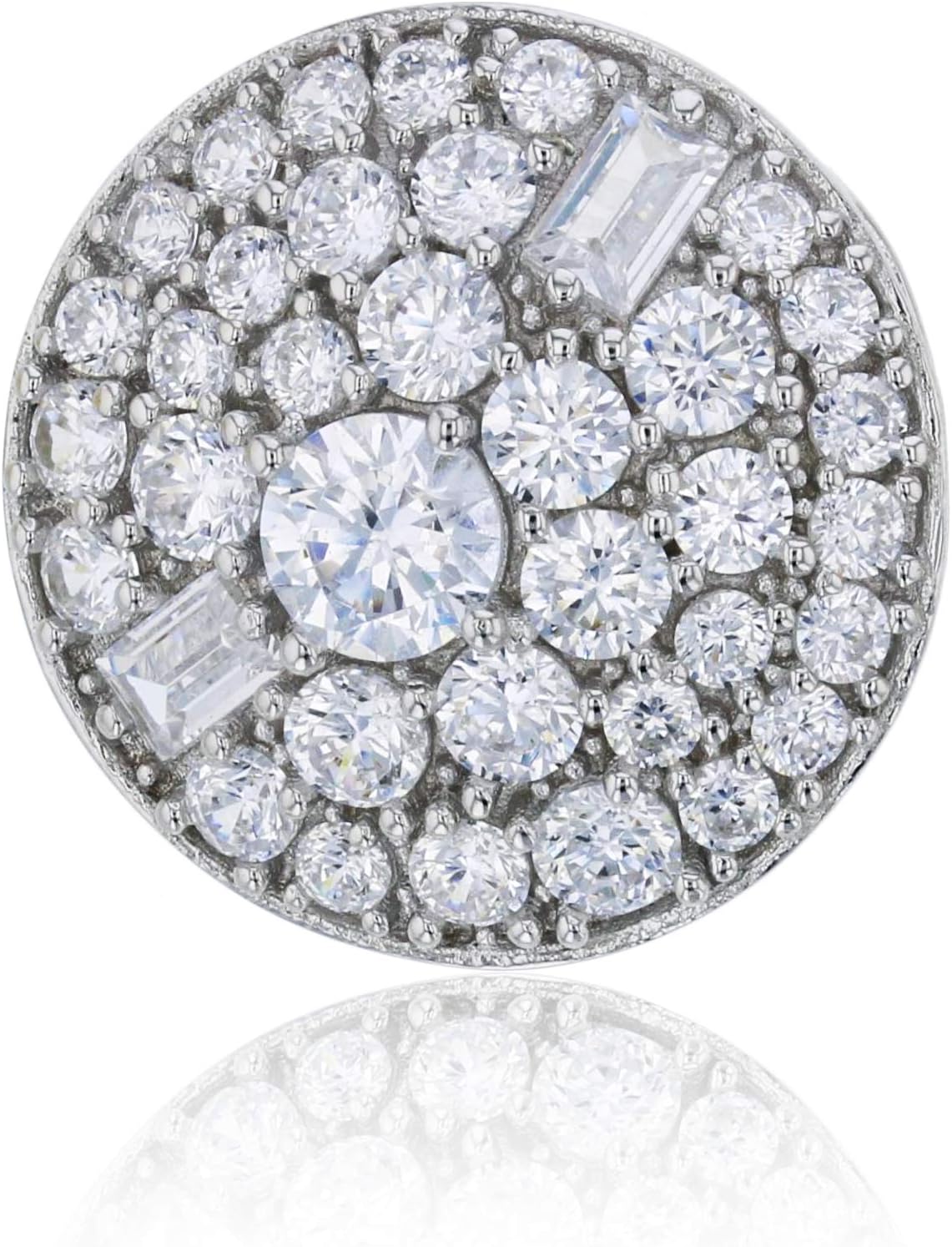 DECADENCE Sterling Silver Rhodium 20x20mm Micropave Round Cut & Baguette Cubic Zirconia Circle Pendant