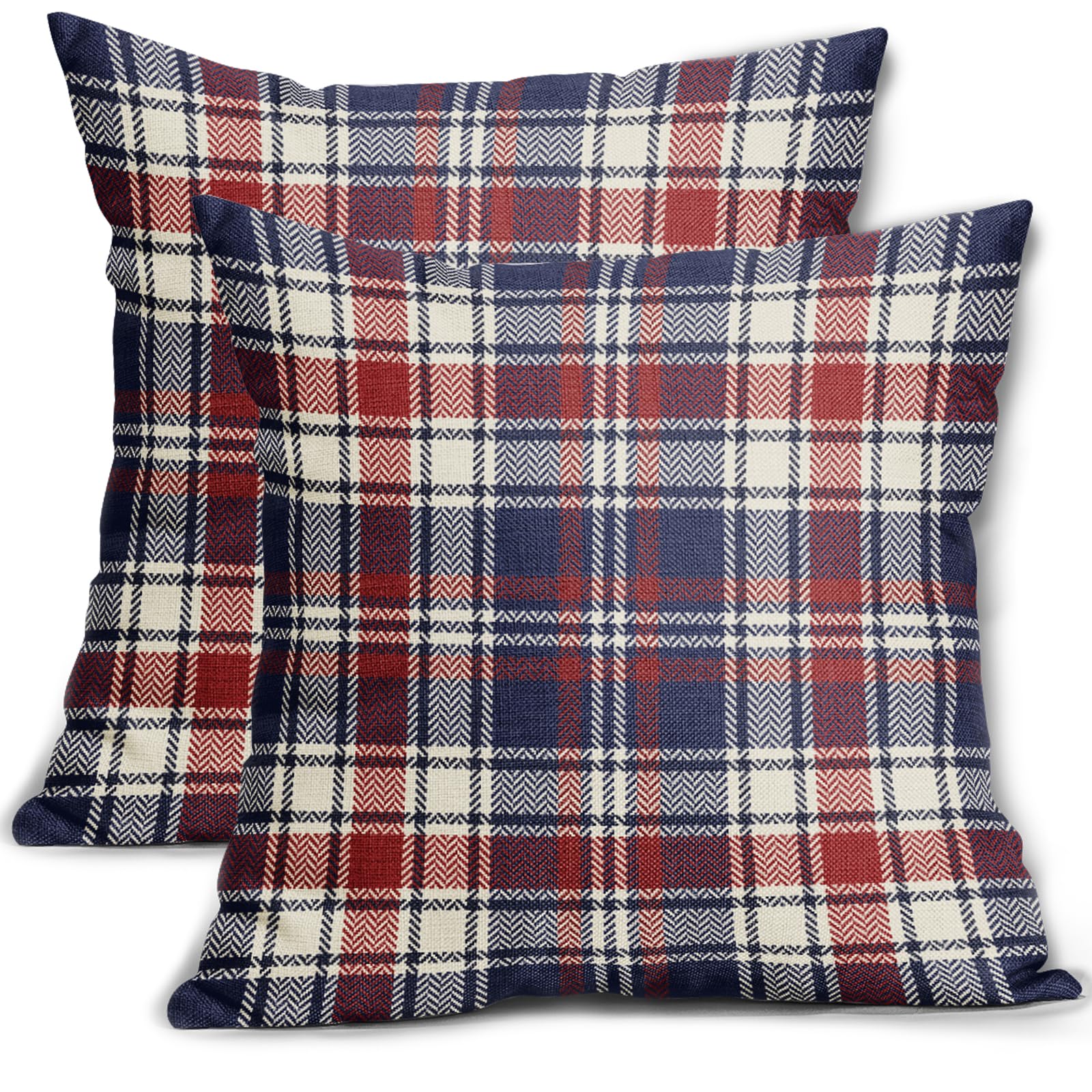 4th of July Patriotic Blue Red Plaid Pillow Covers 16x16 Set of 2 Fourth July Independence Print Decorative Outdoor Pillowcases Memorial Day Holiday