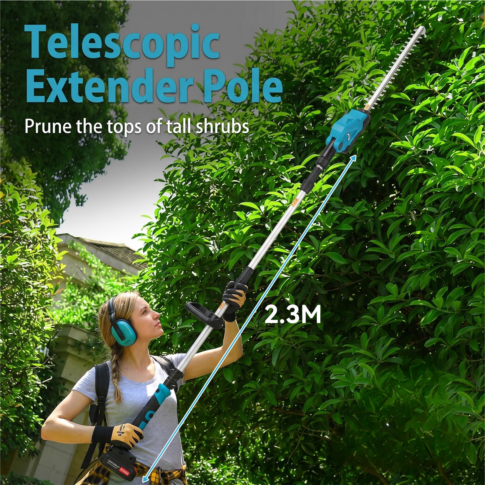 Cortasetos a batería 21 V – Cortasetos telescópico extensible con 2 pilas de 2000 mAh
