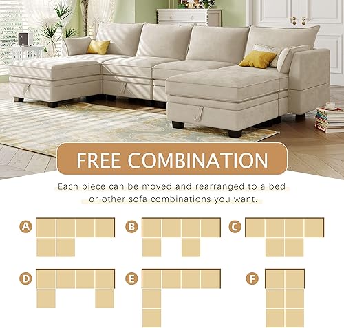 Miniatura 7 de Holaki Sofá modular convertible de 115 pulgadas moderno sofá modular en forma de U con asiento de almacenamiento 2 otomanos extraíbles y 4 almohadas