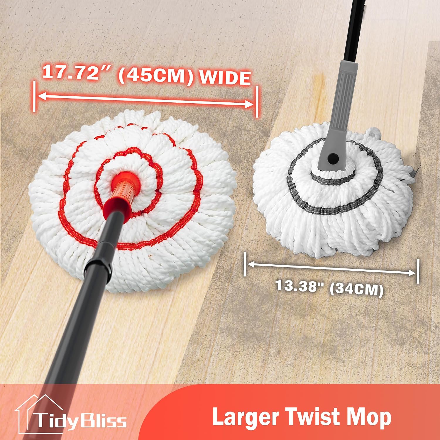 TidyBliss Self Wringing Twist Mop for Floor Cleaning, 57.5 inches Long Handle Cotton String Mop with Wringer, Washable Microfiber Wet Mop with Scouring Pad for Hardwood, Tile, Bathtub, Kitchen