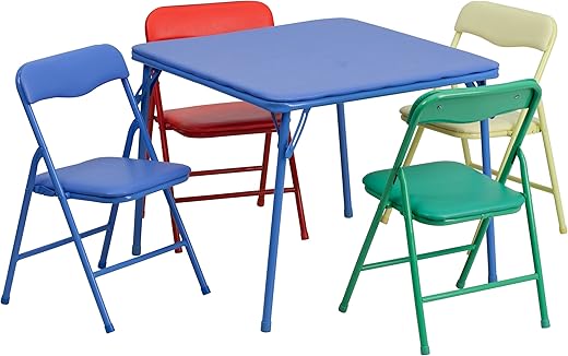 Flash Furniture Mindy Kids Colorful Folding Table and Chair Set, Blue, 5 Piece