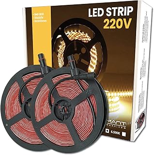 LED ATOMANT Pack 2x Rollo de 5 metros de Tira de Luz LED Directa a 220v, 12W/m, Color Blanco Neutro (4500K), Impermeable (IP65), Corte cada 10cm